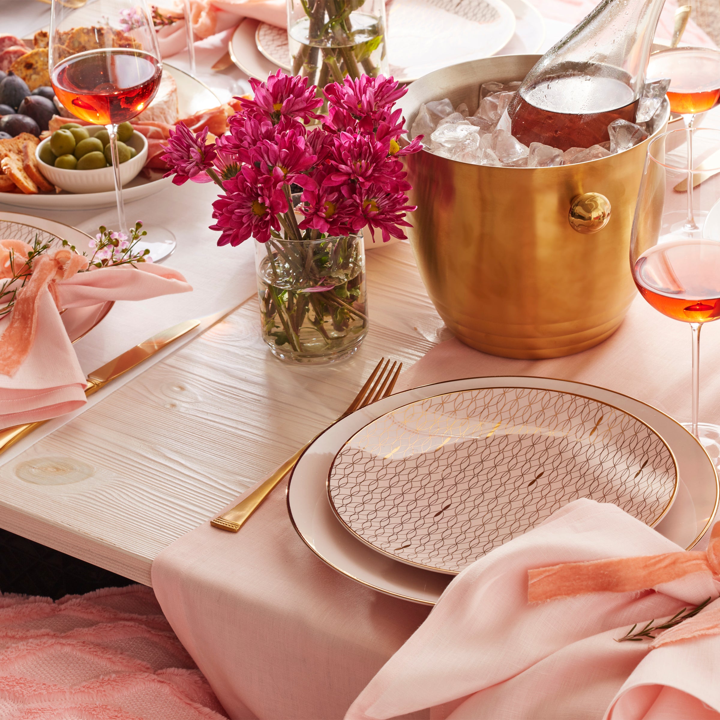 Blush Pink 12-Piece Dinnerware Set with Gold Trim | Trianna