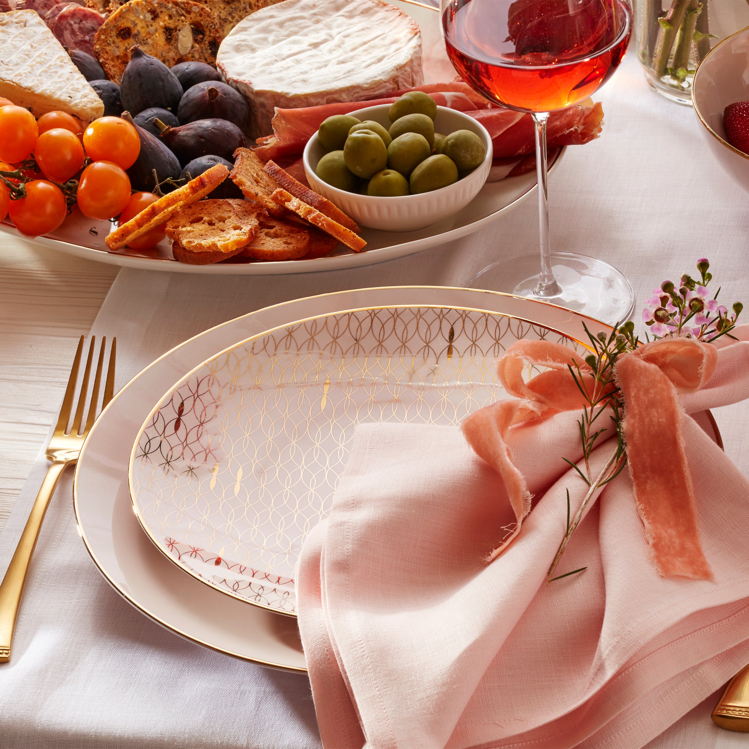 Blush Pink 12-Piece Dinnerware Set with Gold Trim | Trianna