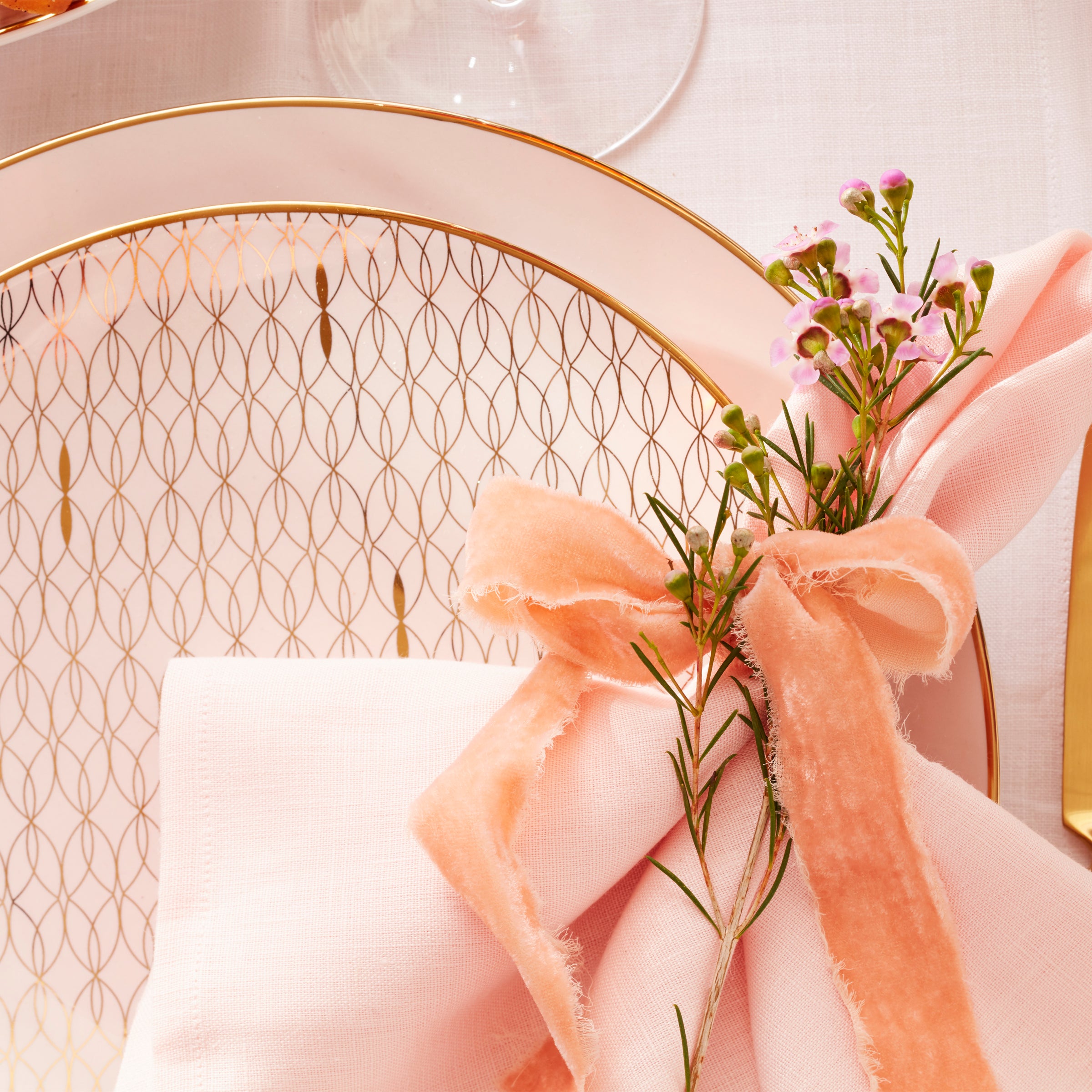 Blush Pink 12-Piece Dinnerware Set with Gold Trim | Trianna