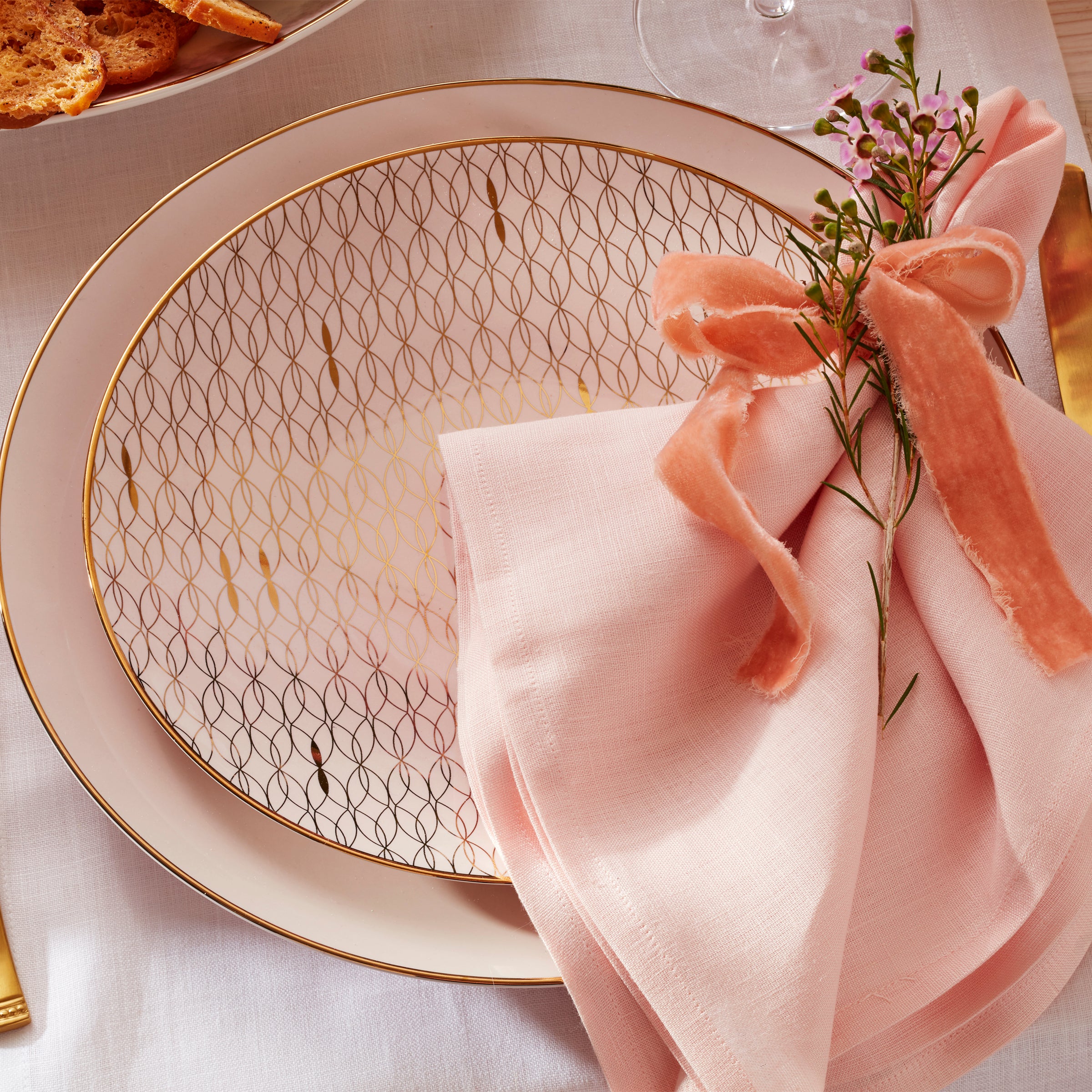 Blush Pink 12-Piece Dinnerware Set with Gold Trim | Trianna