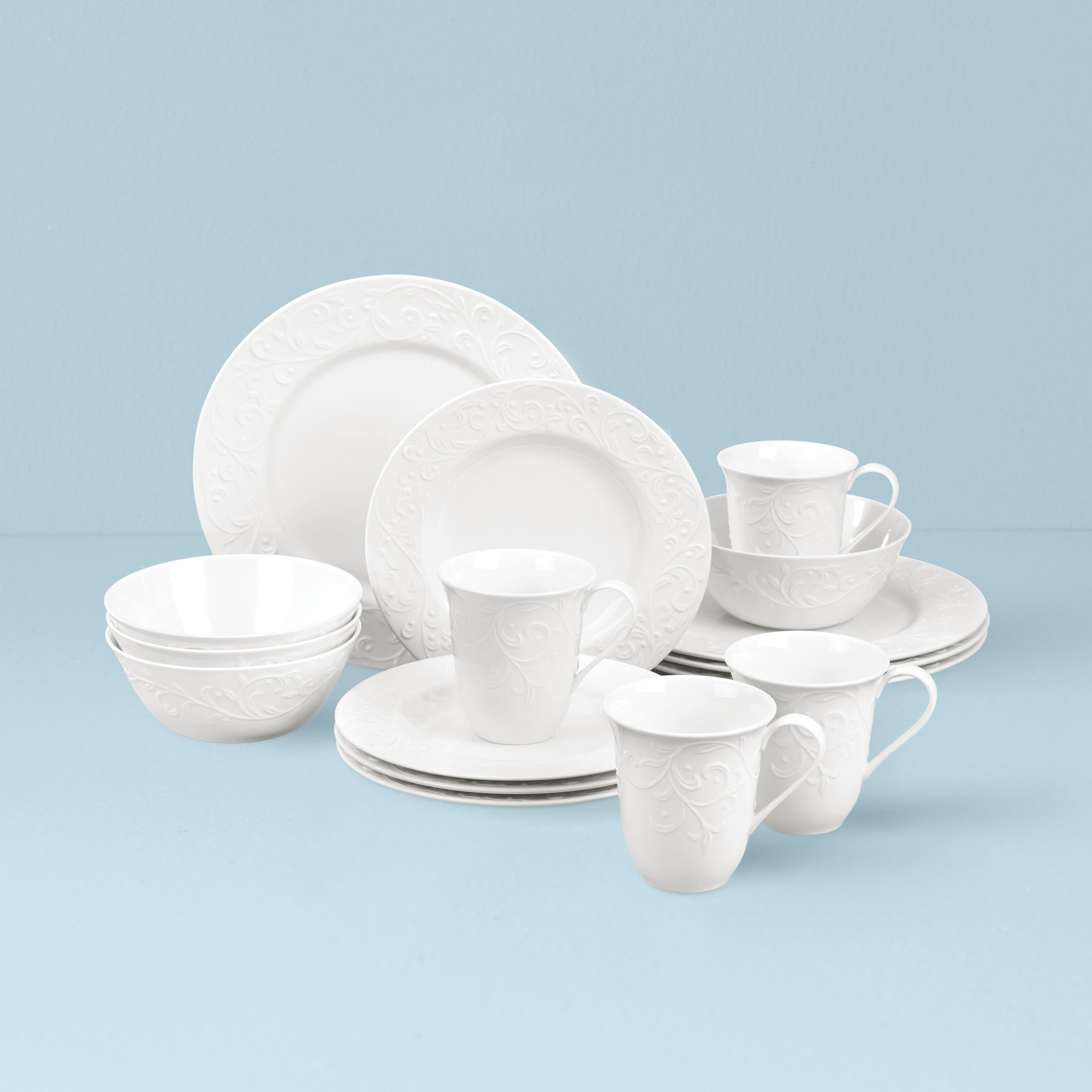 Opal Innocence Carved 16-Piece Dinnerware Set | Chip-Resistant & Dishwasher Safe