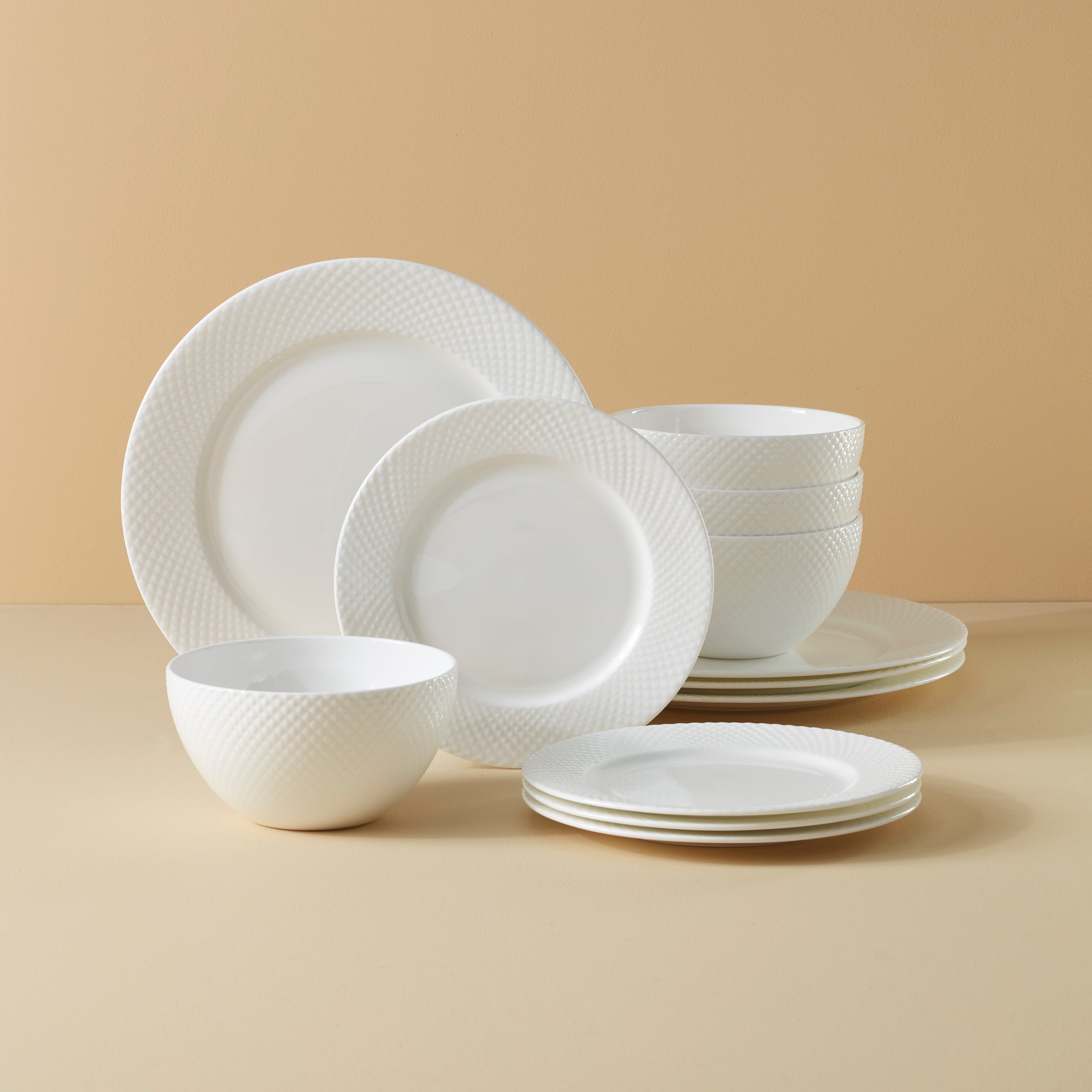 Elegant Bone China Dinnerware Set with Hobnail Pattern | Woodbury