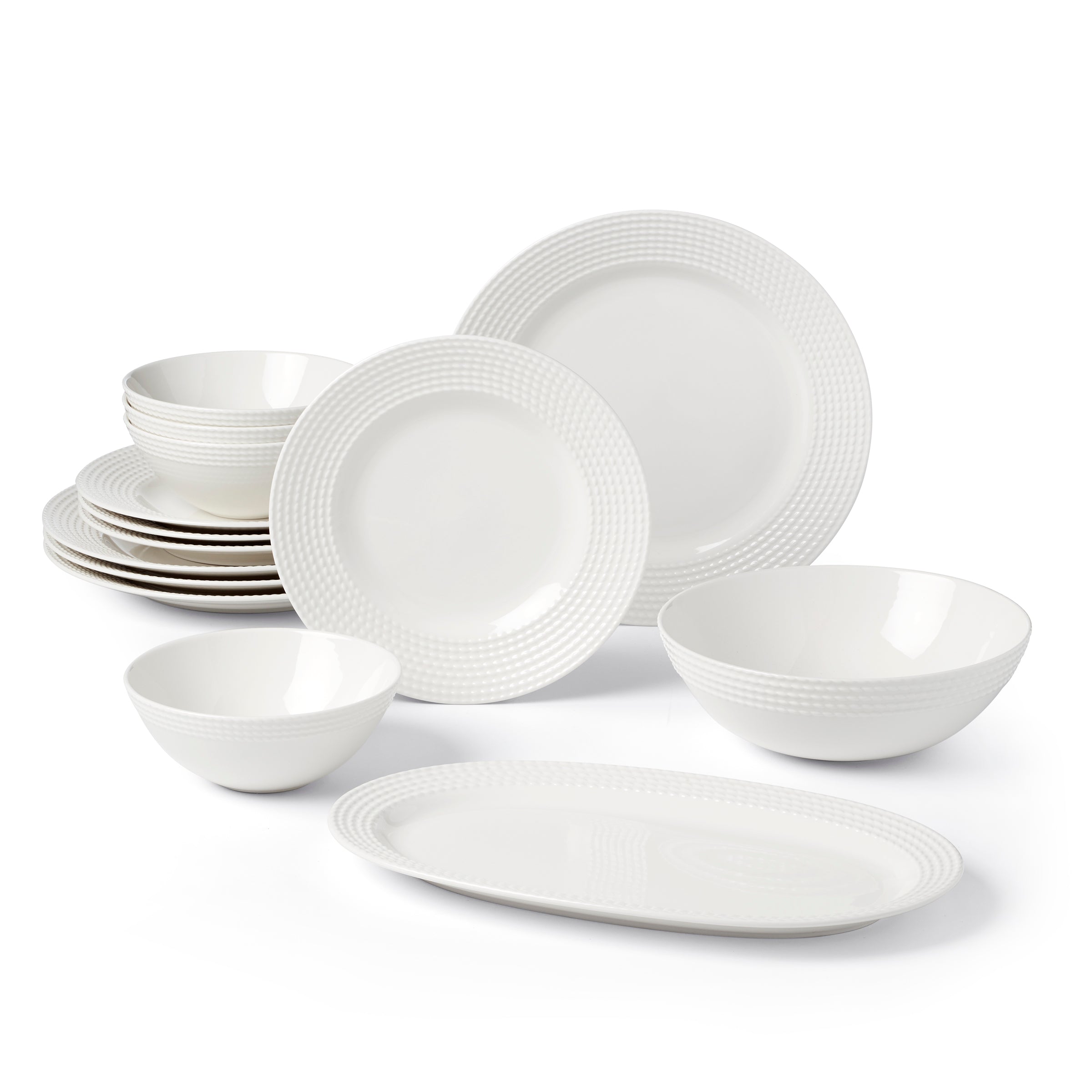 Porcelain Dinnerware Set with Textured Rope Design | Wickford 14-Piece