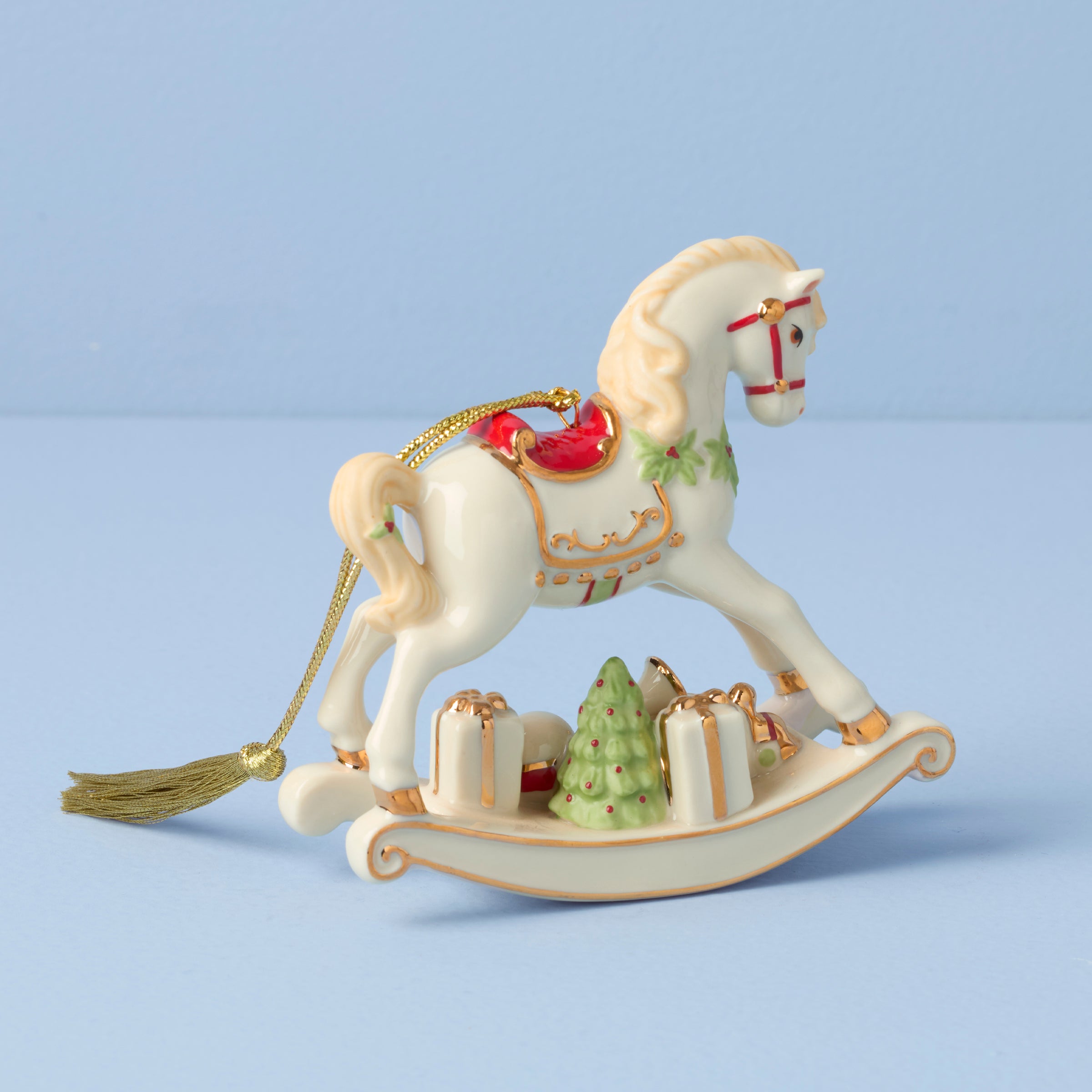 Vintage Rocking Horse Christmas Ornament with 2025 Inscription | Gold Accents