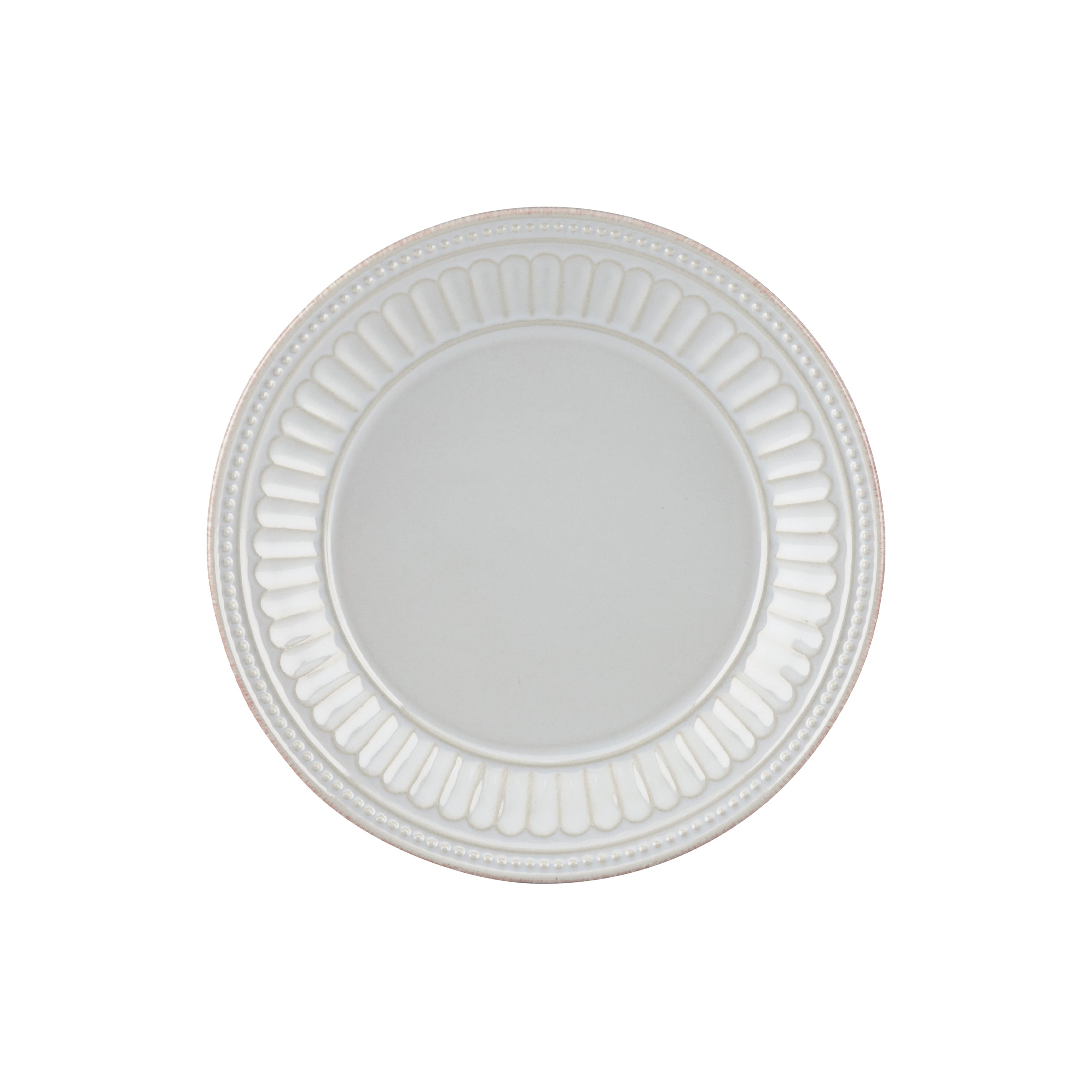 Ceramic Dessert Plate with Grooved Pattern & Dotted Border | French Perle