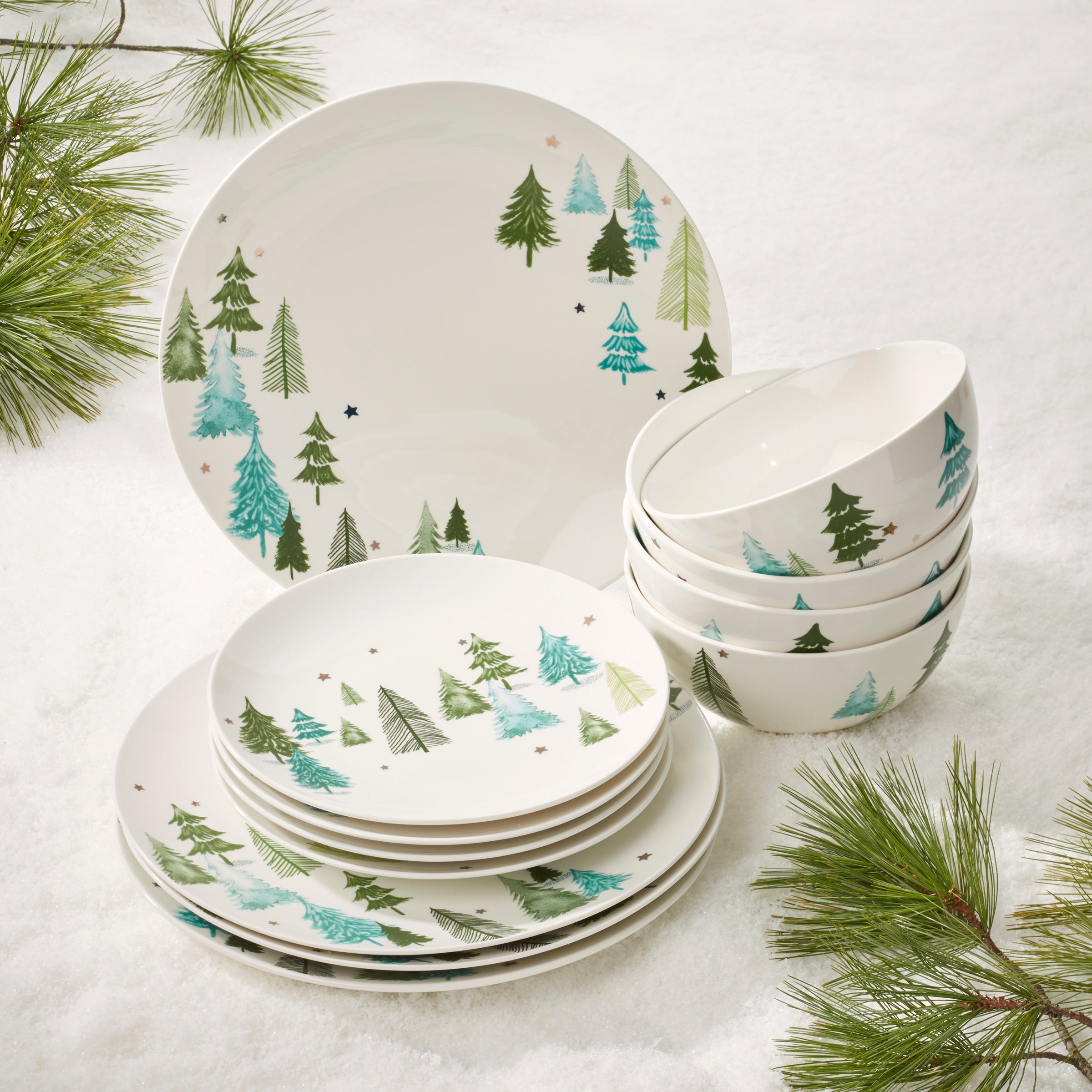 Winter-Themed Porcelain Dinnerware Set for 4 | Balsam Lane