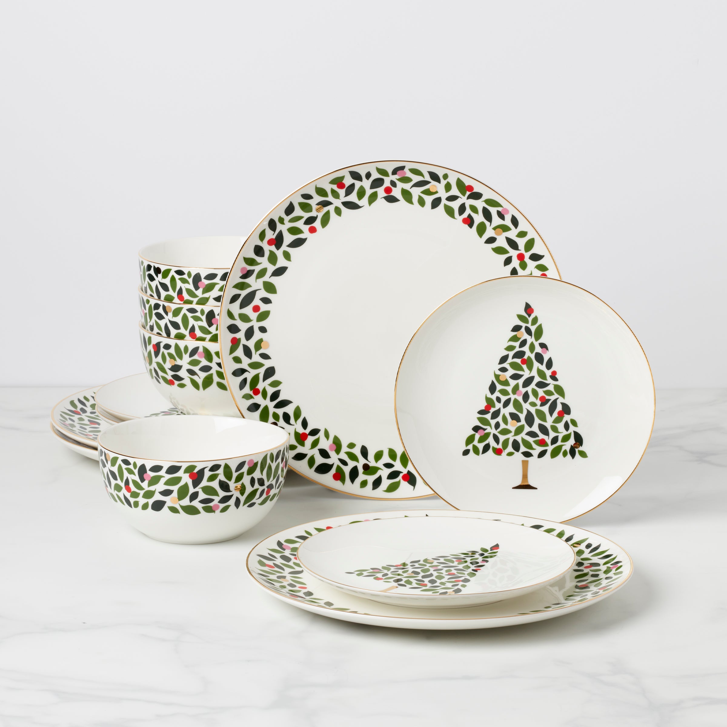 Evergreen 12-Piece Dinnerware Set for Festive Dining | Kate Spade