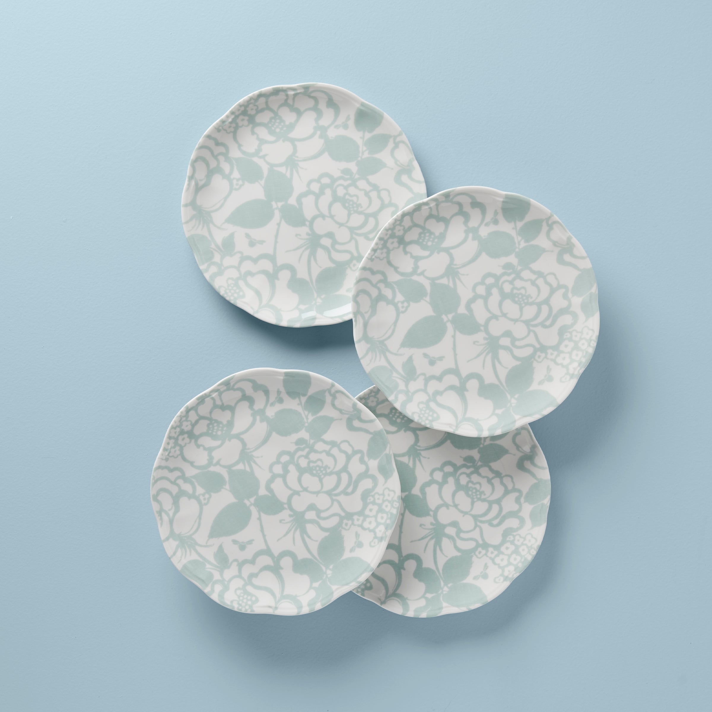 Sage Cottagecore Accent Plates Set of 4 | Butterfly Meadow