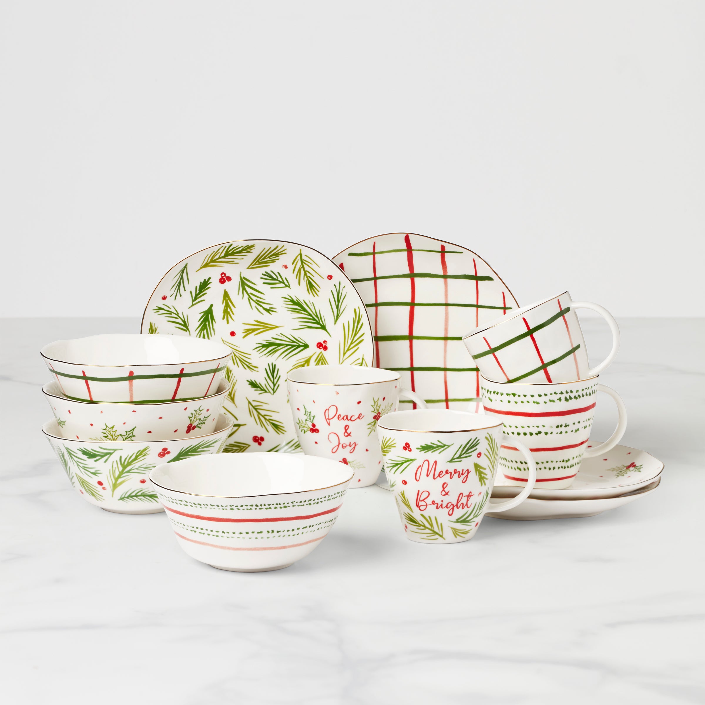 Porcelain Dessert Set with Holiday Motifs | Bayberry 12-Piece