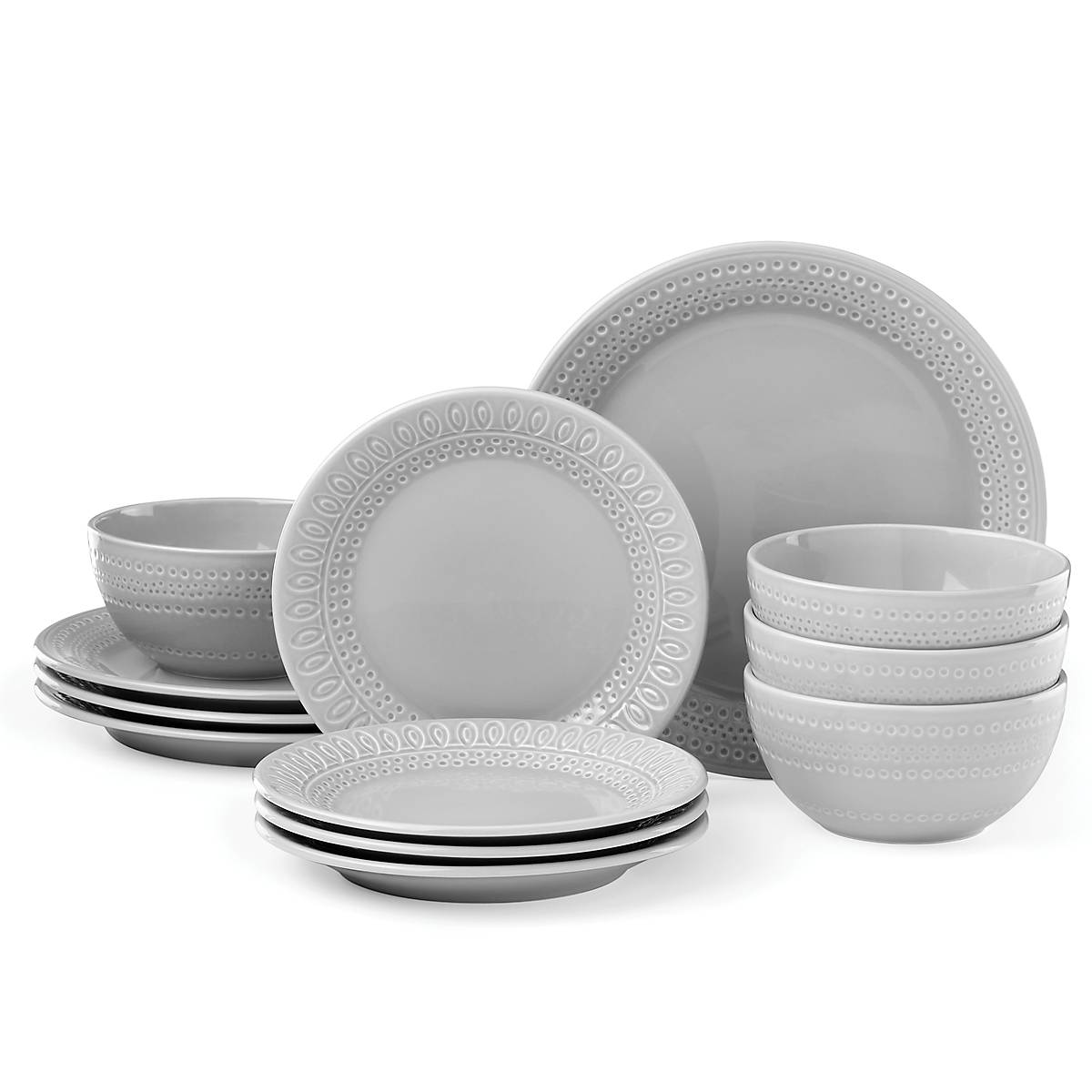 Grey Stoneware Dinnerware Set with Eyelet Detail | Willow Drive