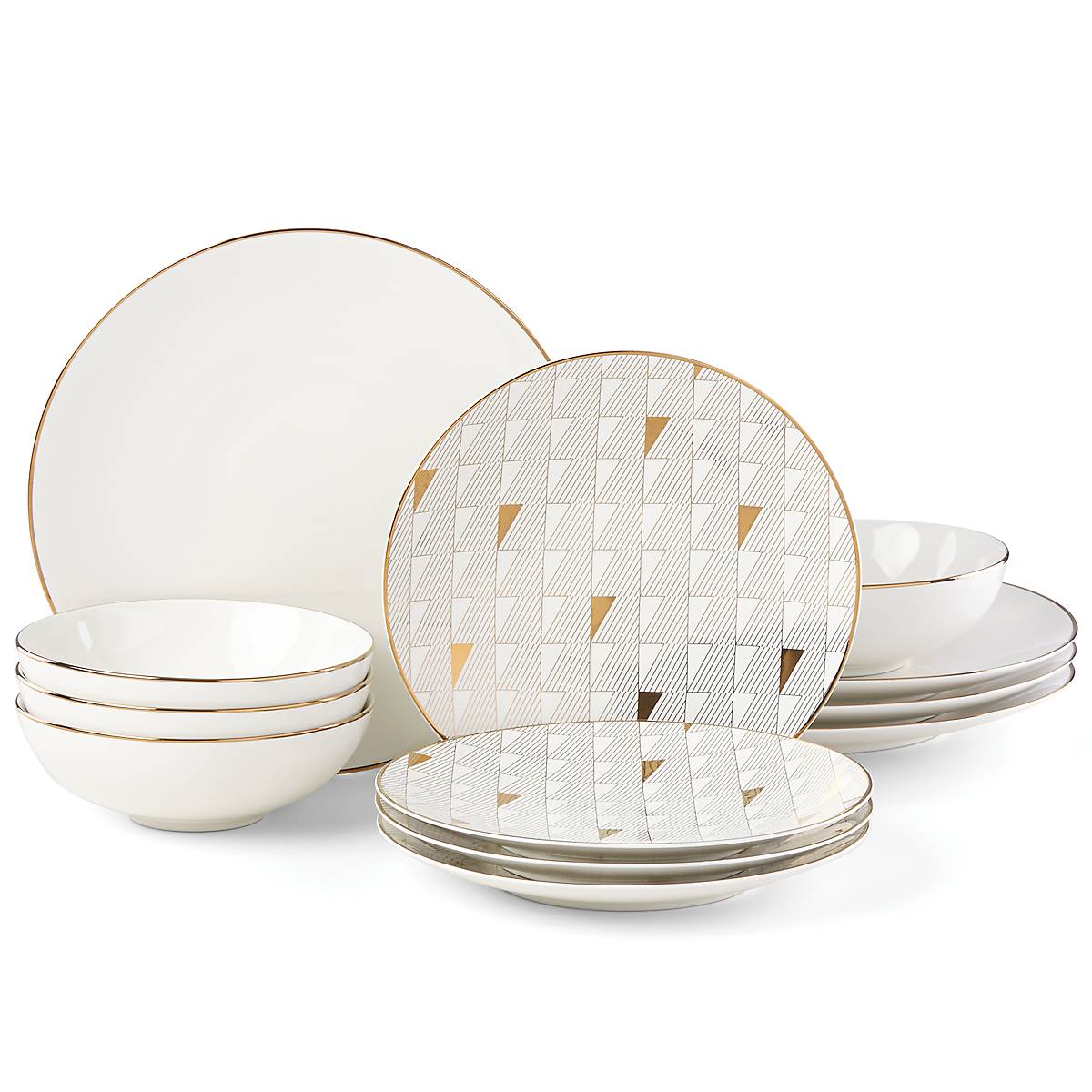 White 12-Piece Dinnerware Set with Gold Accents | Trianna