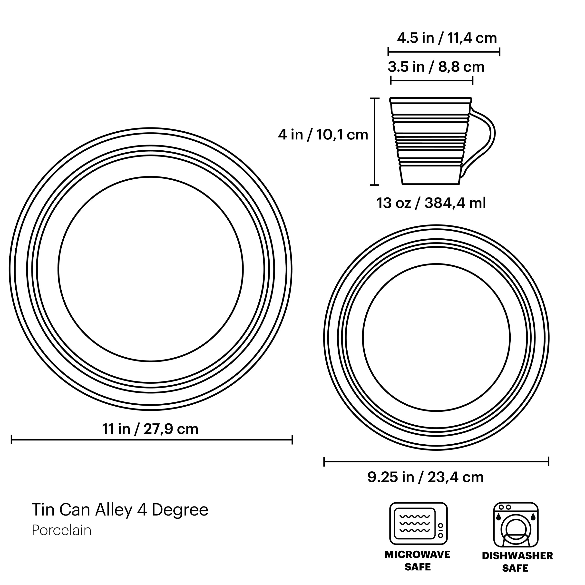 12-Piece Dinnerware Set in White Bone China | Tin Can Alley Four Degree