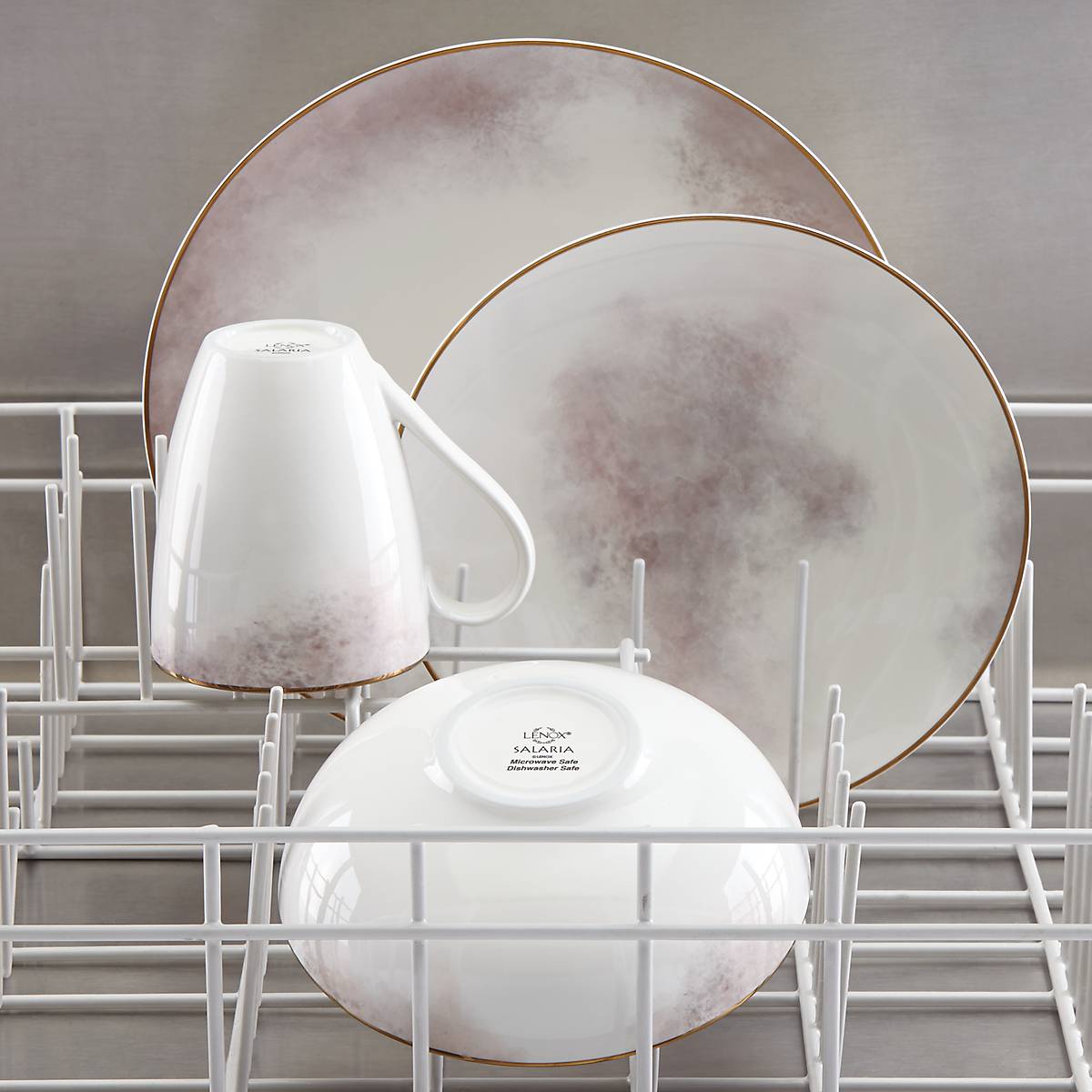 Distressed Pink & Grey Ceramic Dinnerware Set | Trianna Salaria