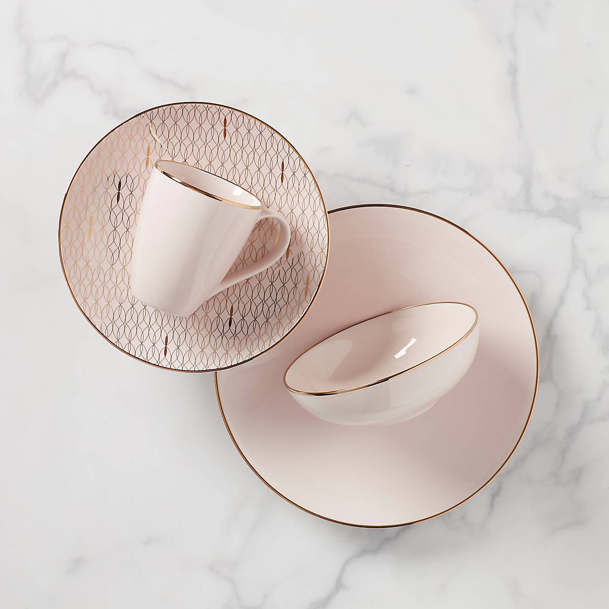 Blush Pink 4-Piece Dinner Set with Gold Trim | Trianna
