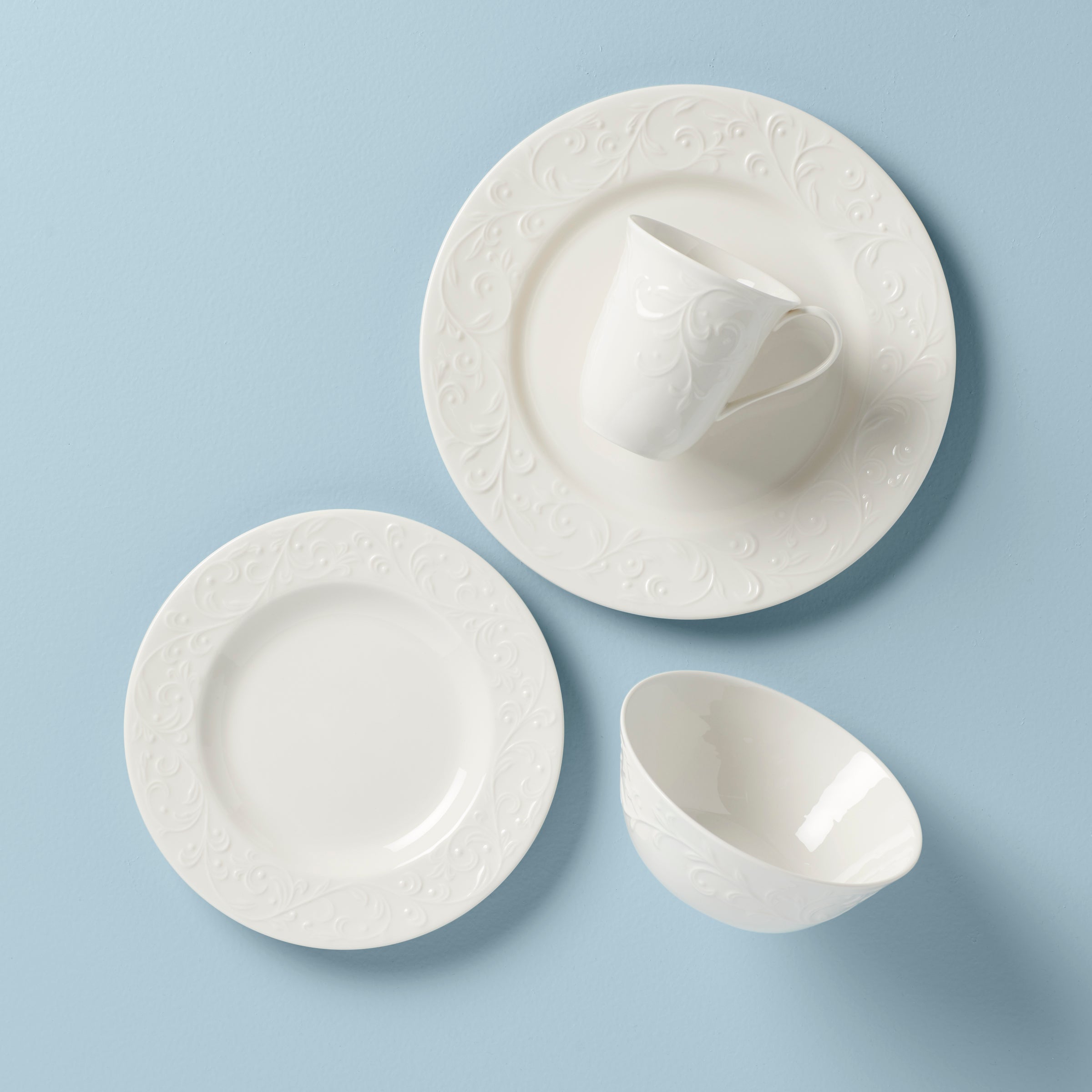 Opal Innocence Carved Porcelain Dinnerware Set | 4-Piece Place Setting