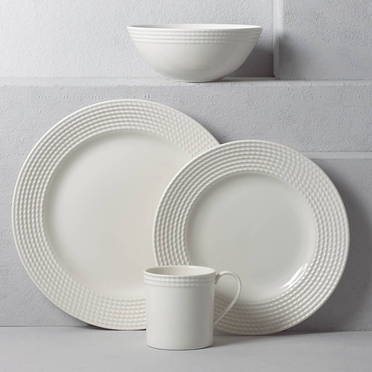 White Ceramic Porcelain Place Setting with Rope Motif | Kate Spade Wickford