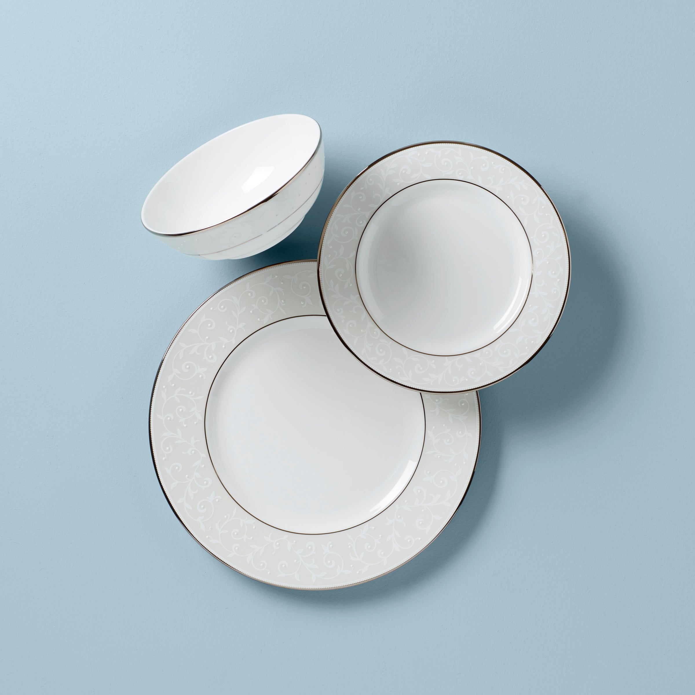 Opal Innocence Bone China Place Setting | Platinum Accented & Dishwasher-Safe