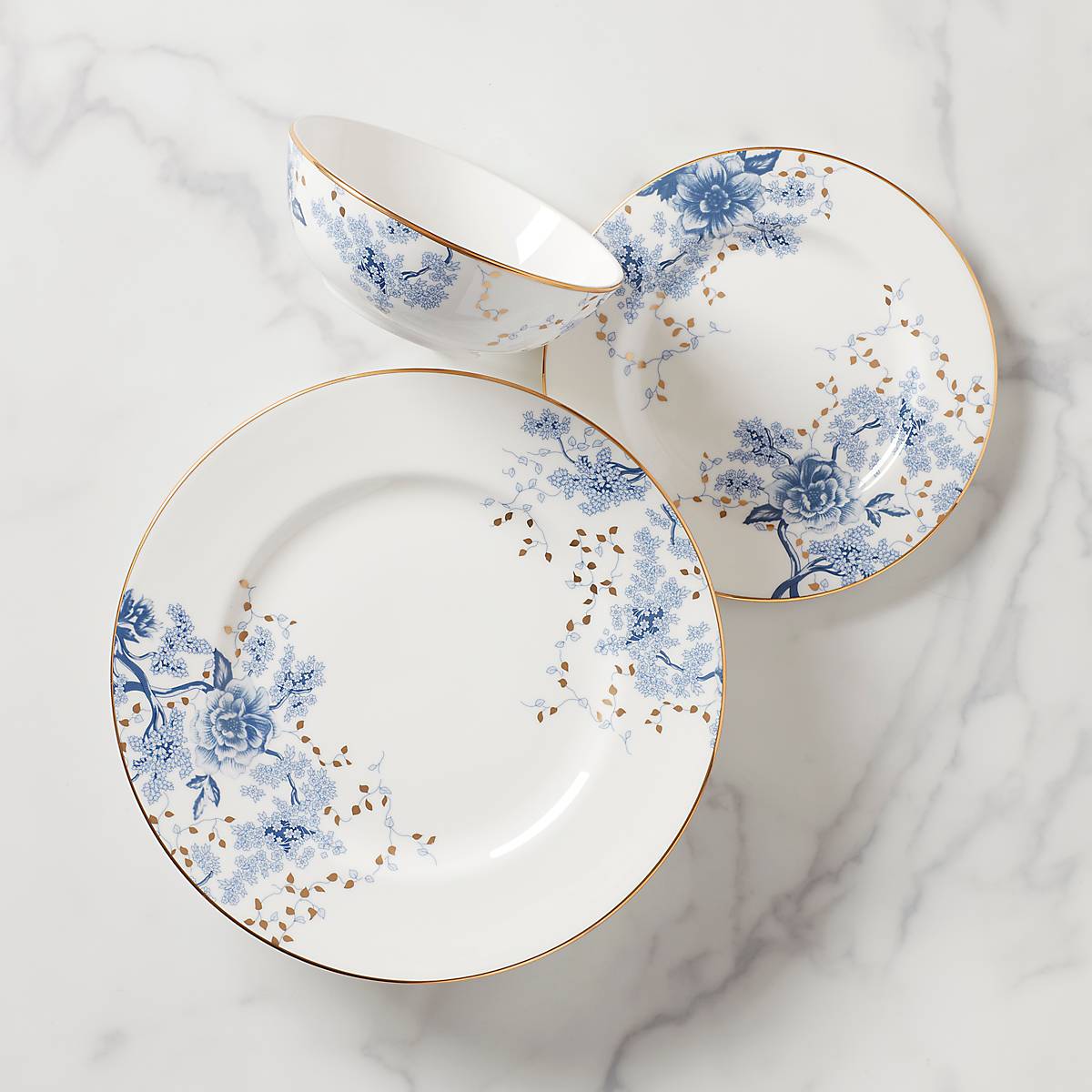 Navy Blue Floral Bone China Dinner Set - 3-Piece Place Setting | Garden Grove