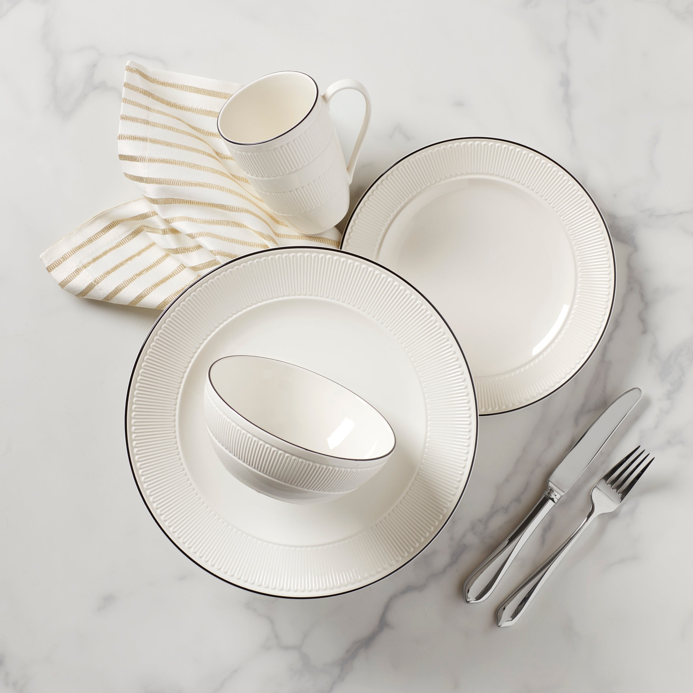 York Avenue 4-Piece Dinnerware Set with Grosgrain Trim | Kate Spade