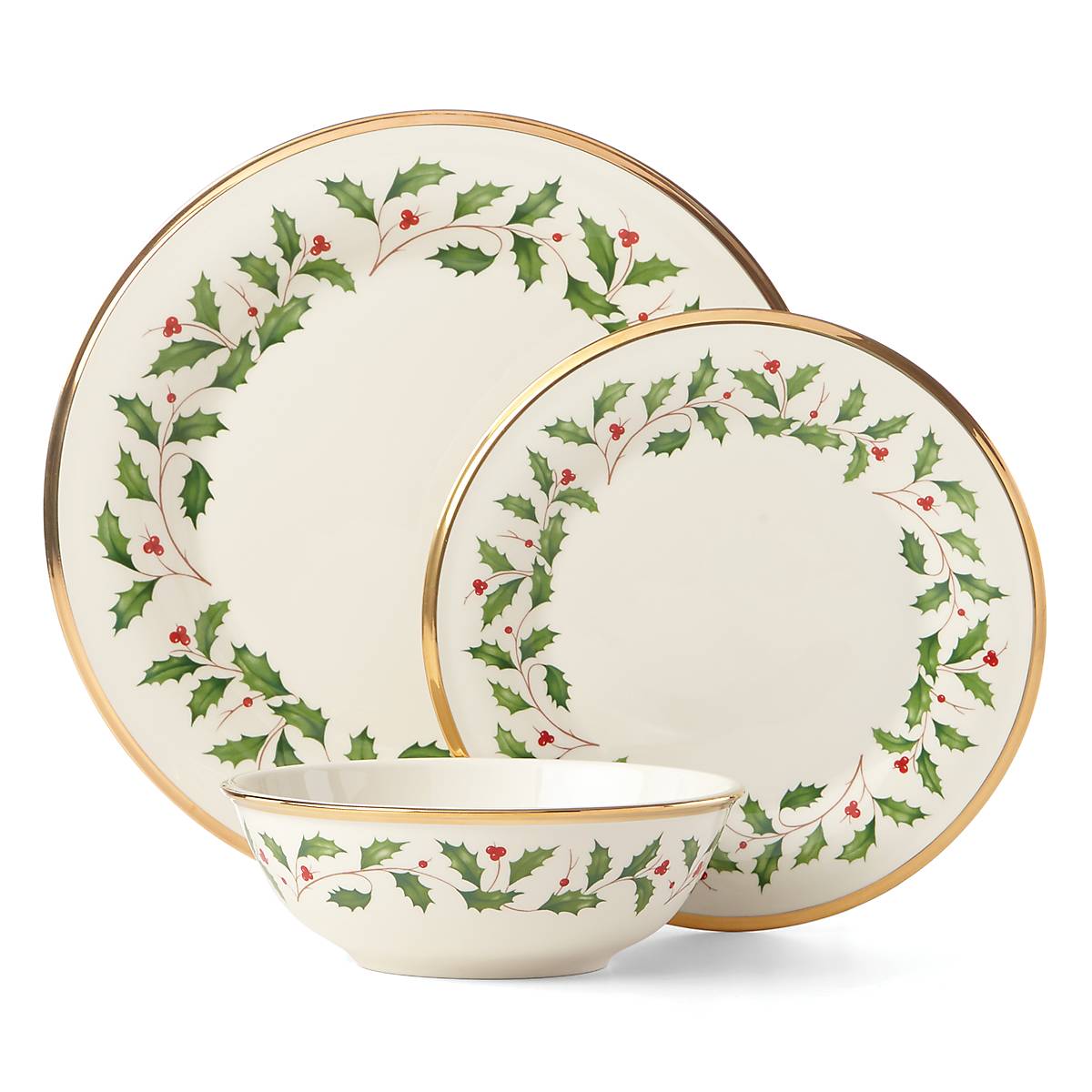 Porcelain Holiday Dinnerware Set with Gold Trim | Lenox 3-Piece Place Setting