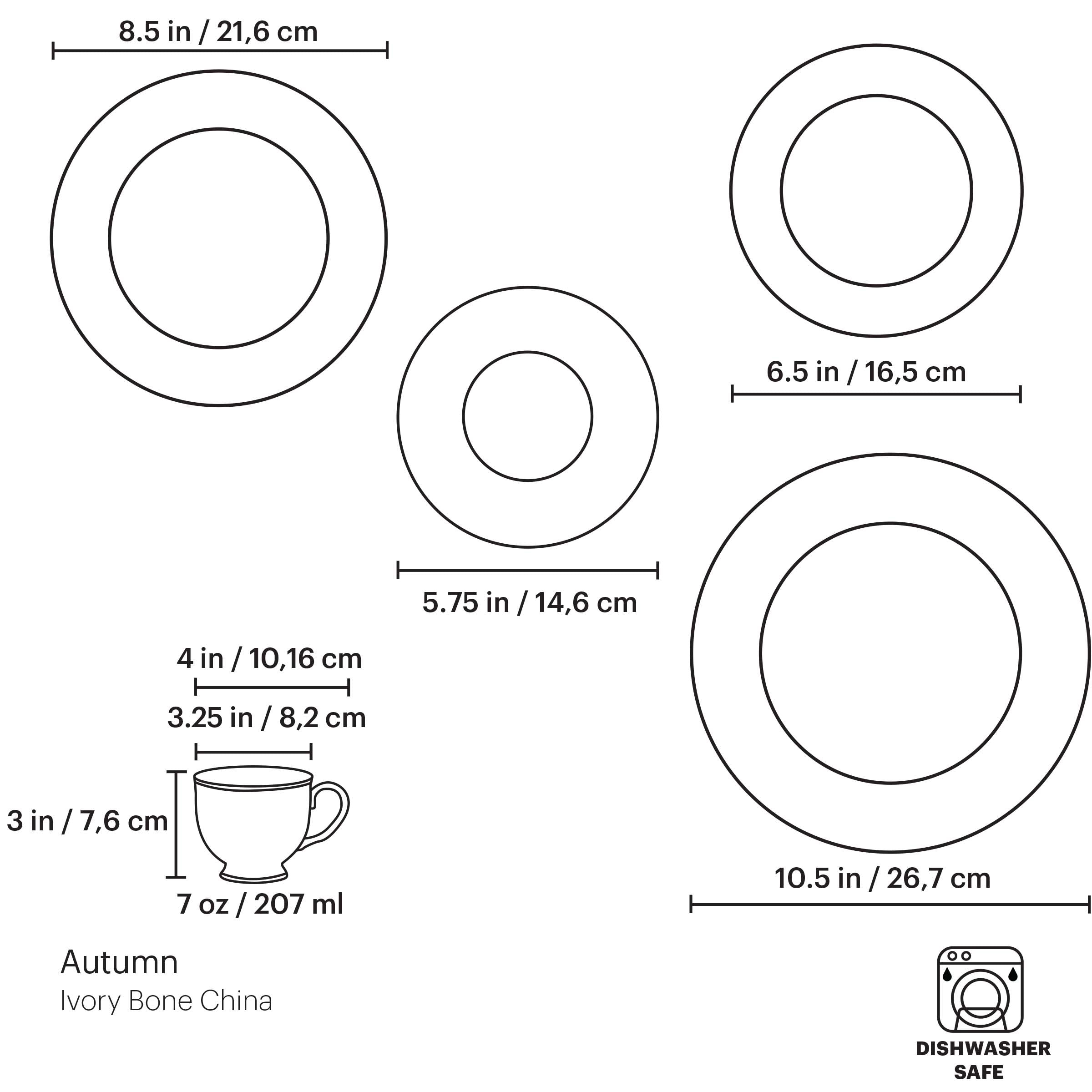 Autumn 5-Piece Dinnerware Set with Hand-Painted Floral Design | Dishwasher-Safe