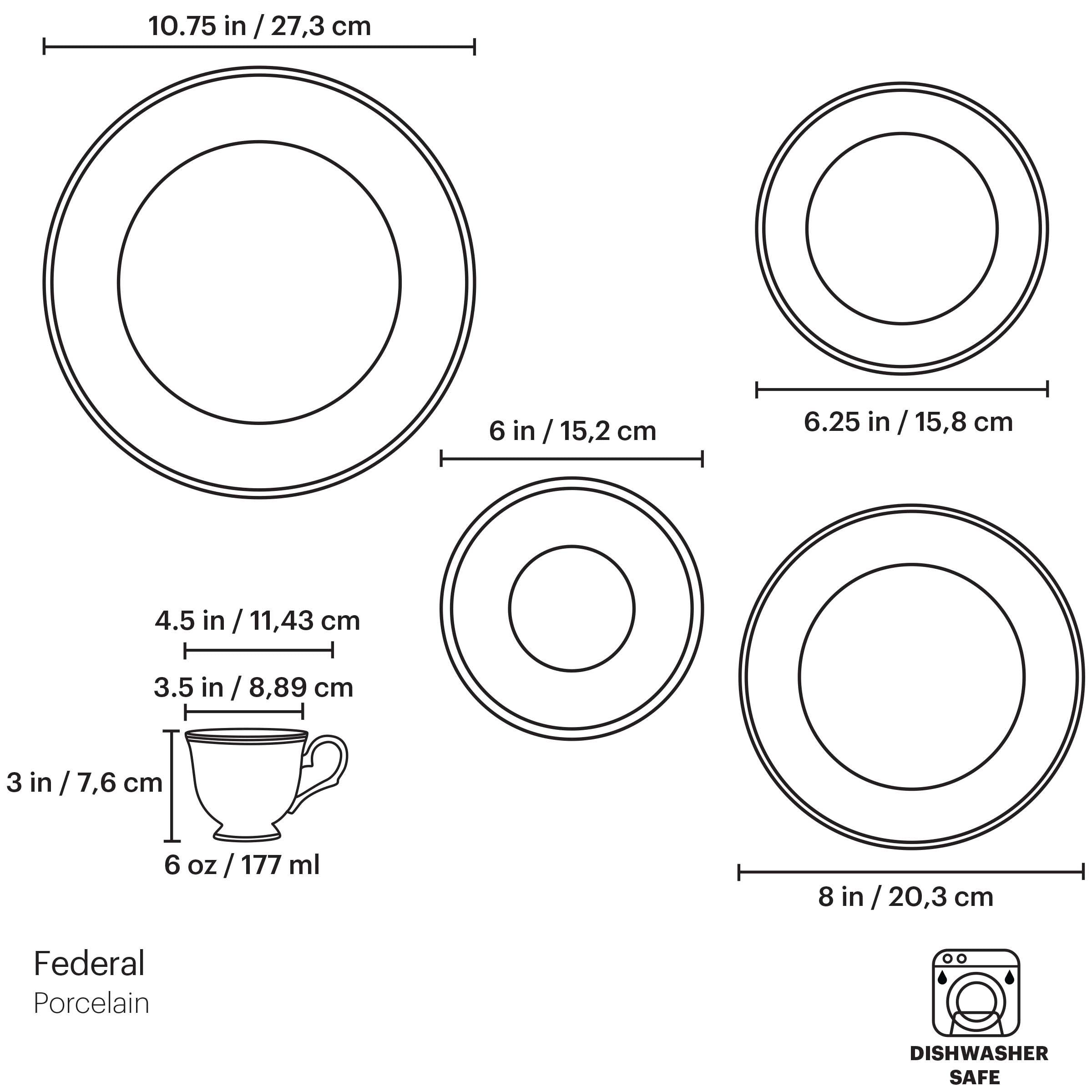 Platinum Accent Porcelain 5-Piece Place Setting | Federal