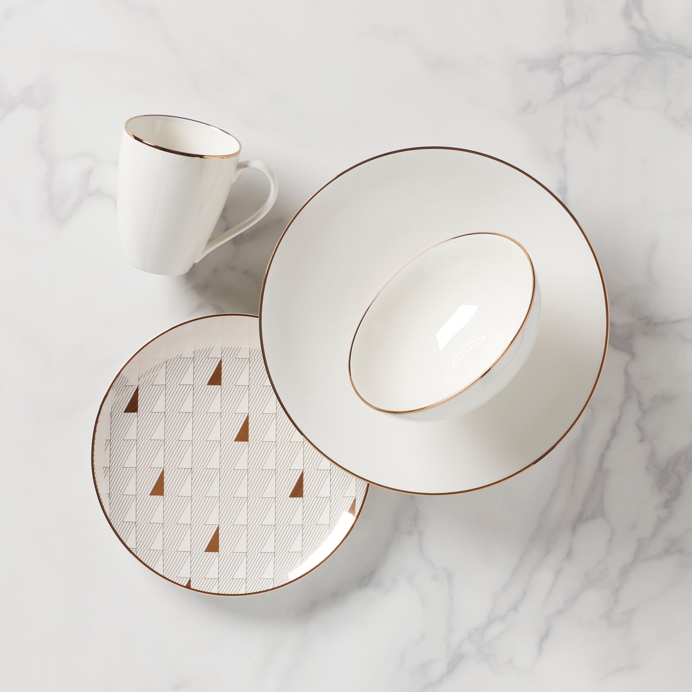 White 4-Piece Dinnerware Set with Gold Accents | Trianna