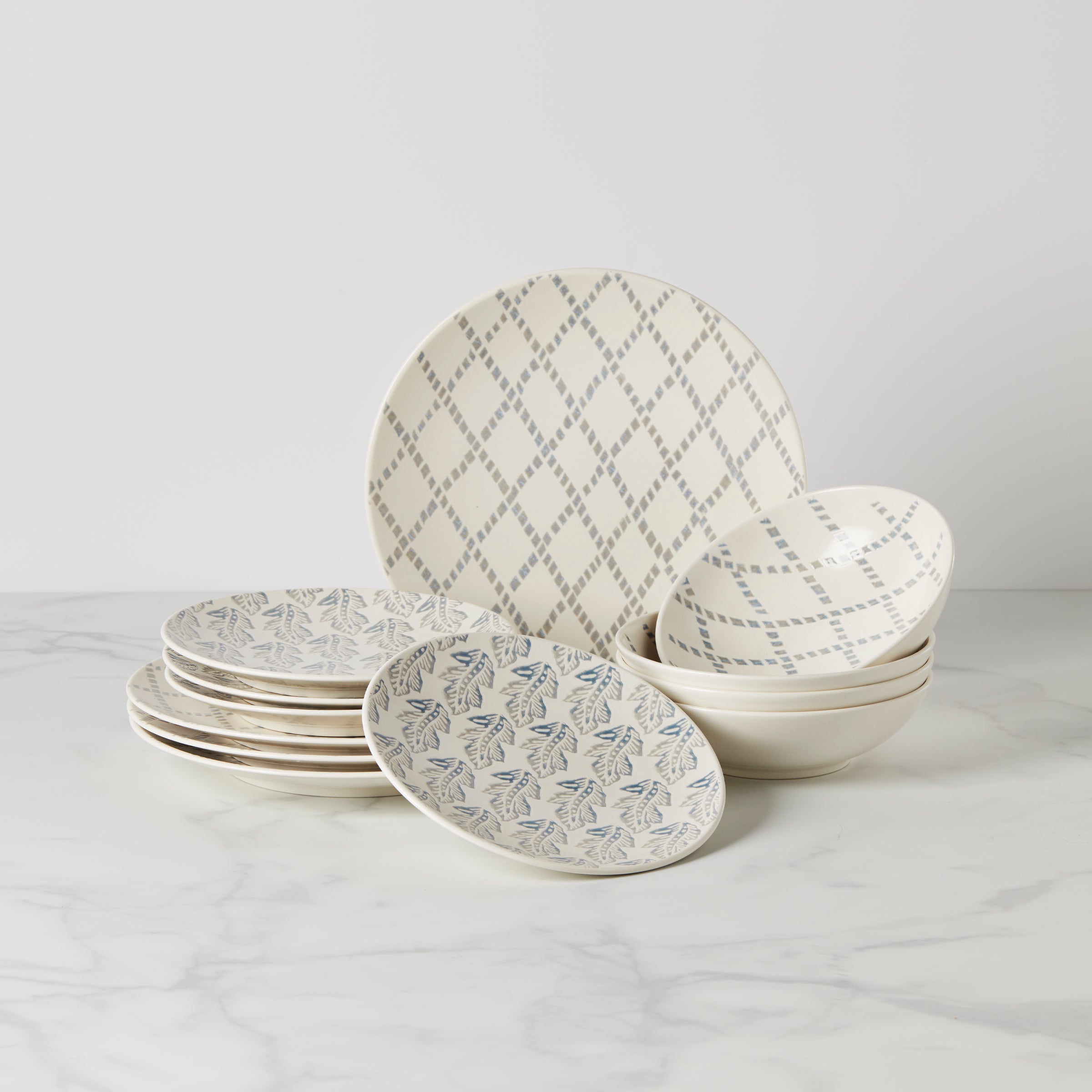 Textured Neutrals Chambray 12-Piece Dinnerware Set | Organic Patterns
