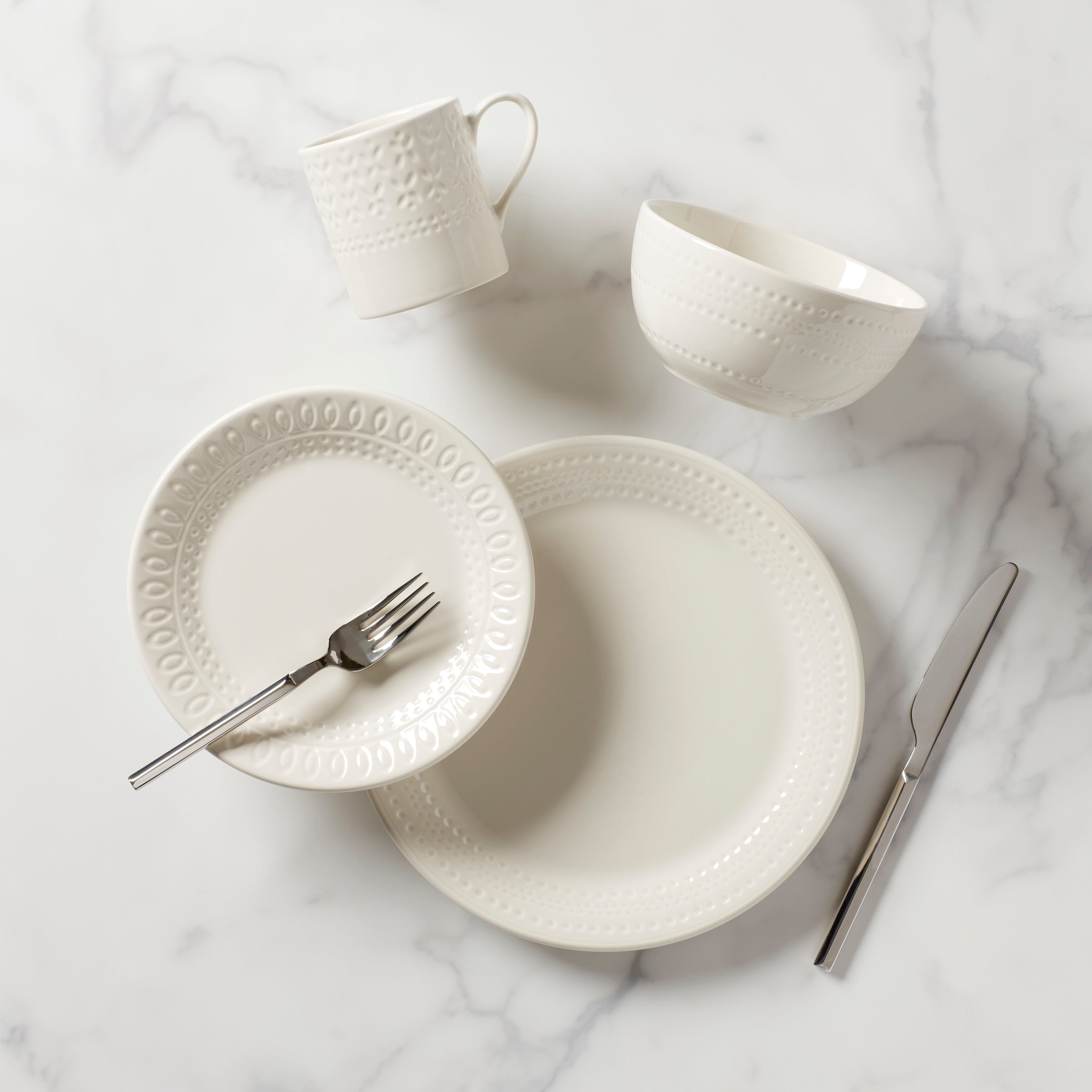 Cream Stoneware Dinnerware Set with Eyelet Detail | Willow Drive