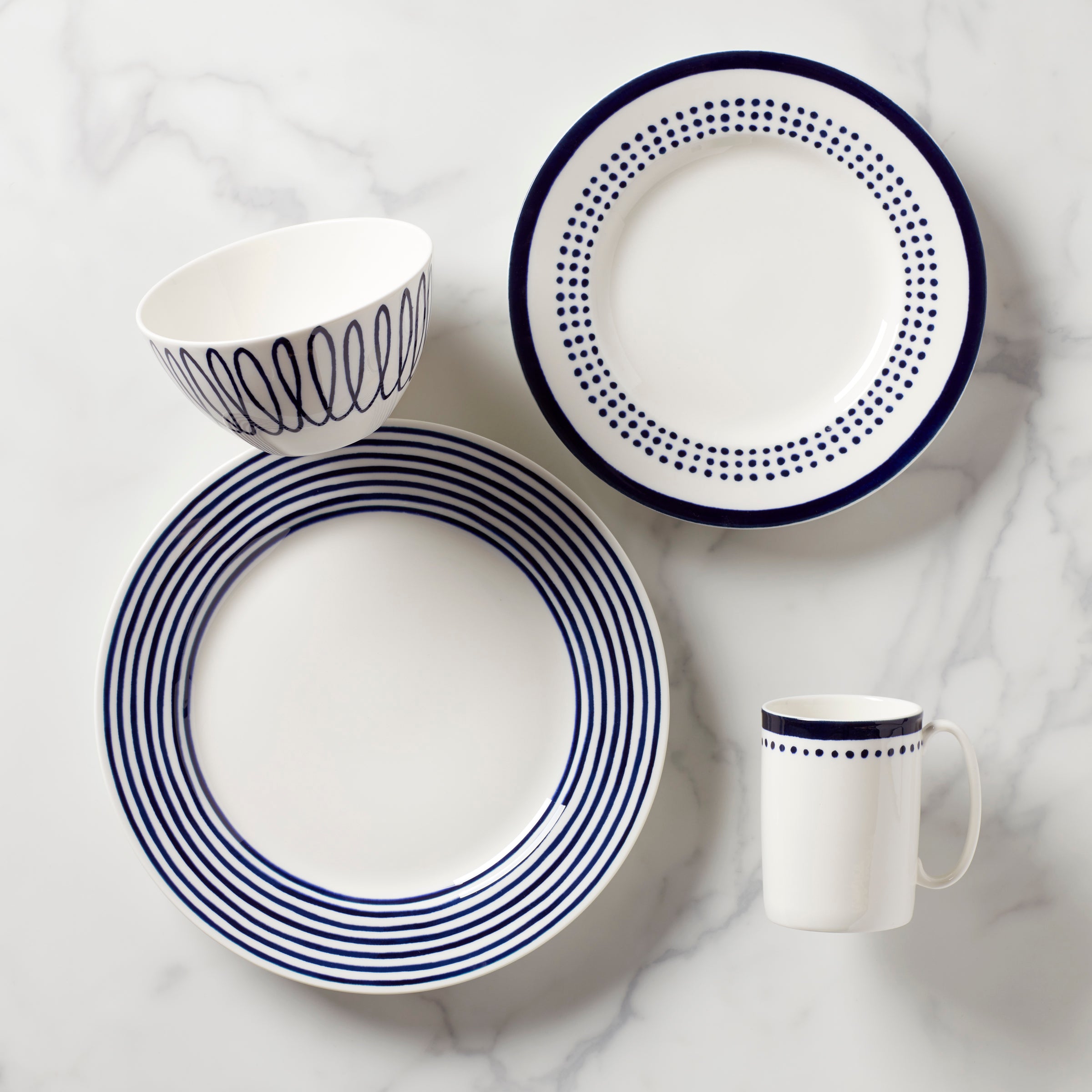 Blue Accent 4-Piece Porcelain Place Setting | Charlotte Street East
