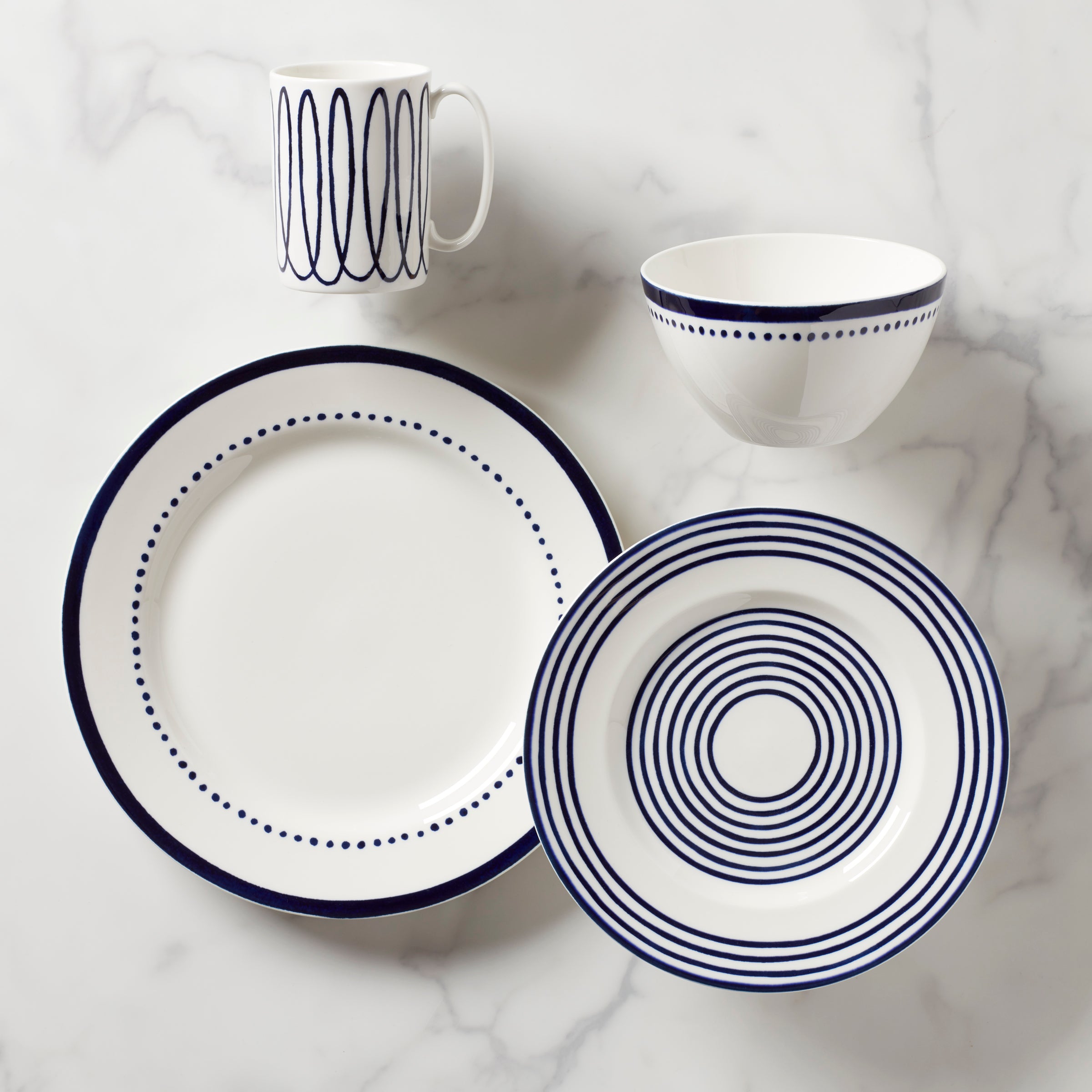 Blue-Accented 4-Piece Porcelain Place Setting | Charlotte Street West