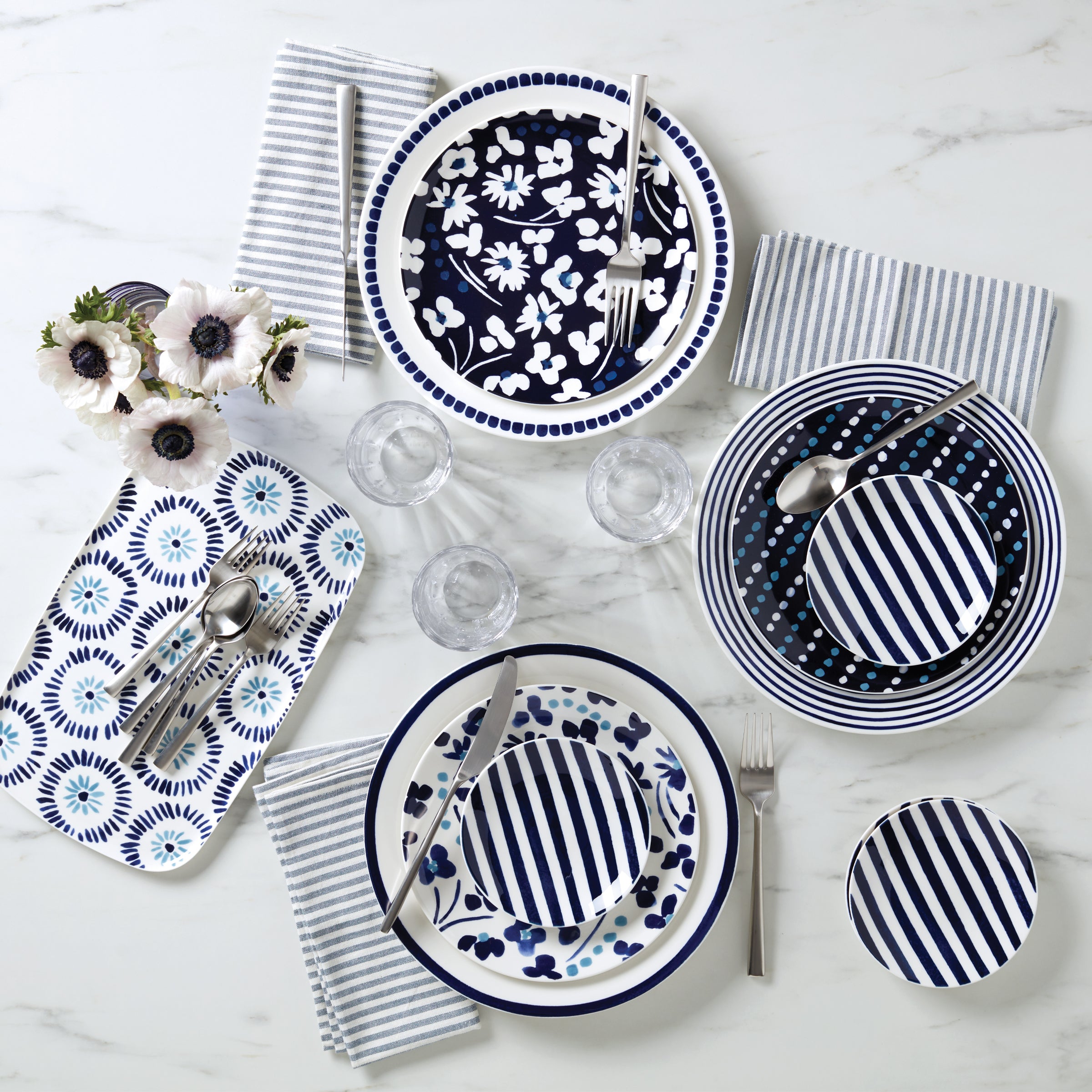 Blue-Accented 4-Piece Porcelain Place Setting | Charlotte Street West