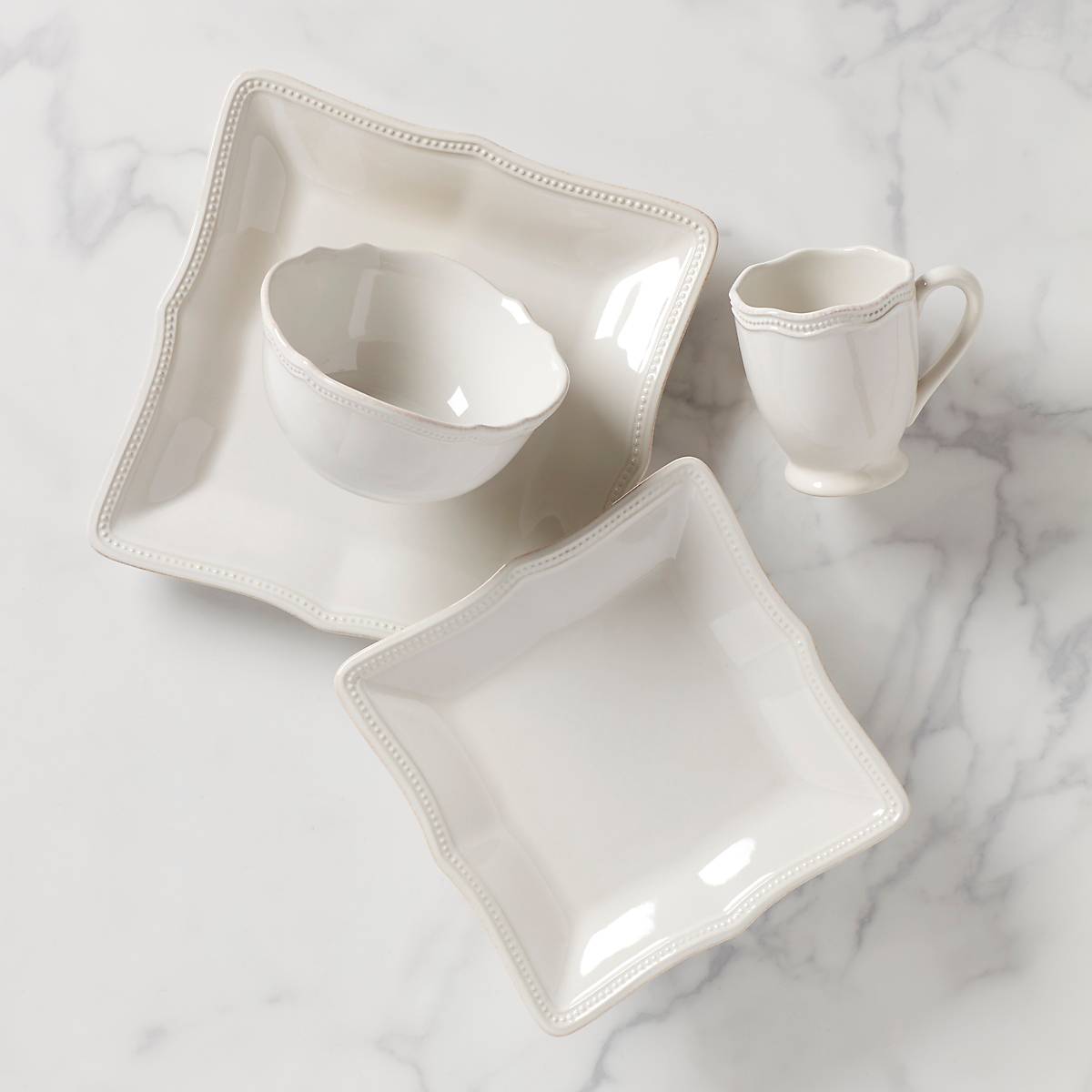 White French Perle Bead Dinnerware Set | 4-Piece Place Setting