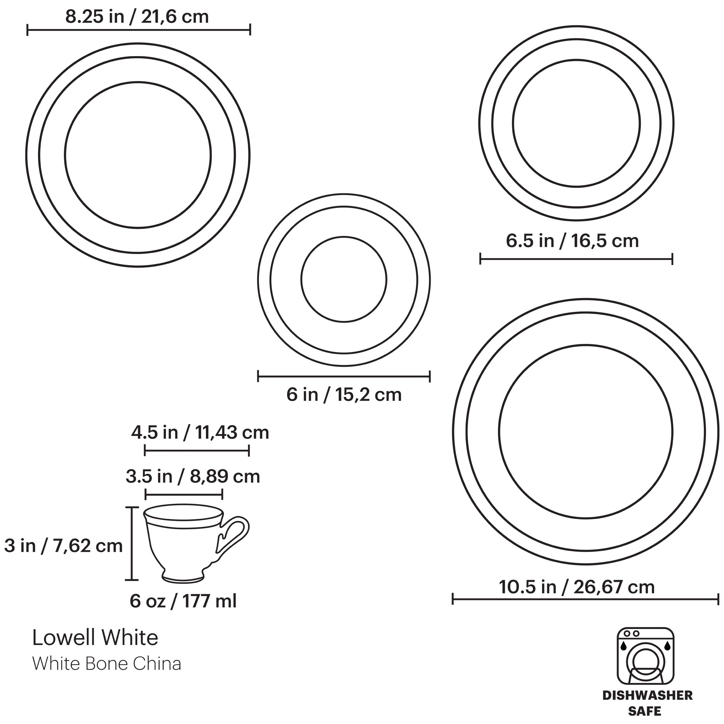 White Bone China Dinnerware Set with Gold Etching | Lowell 5-Piece
