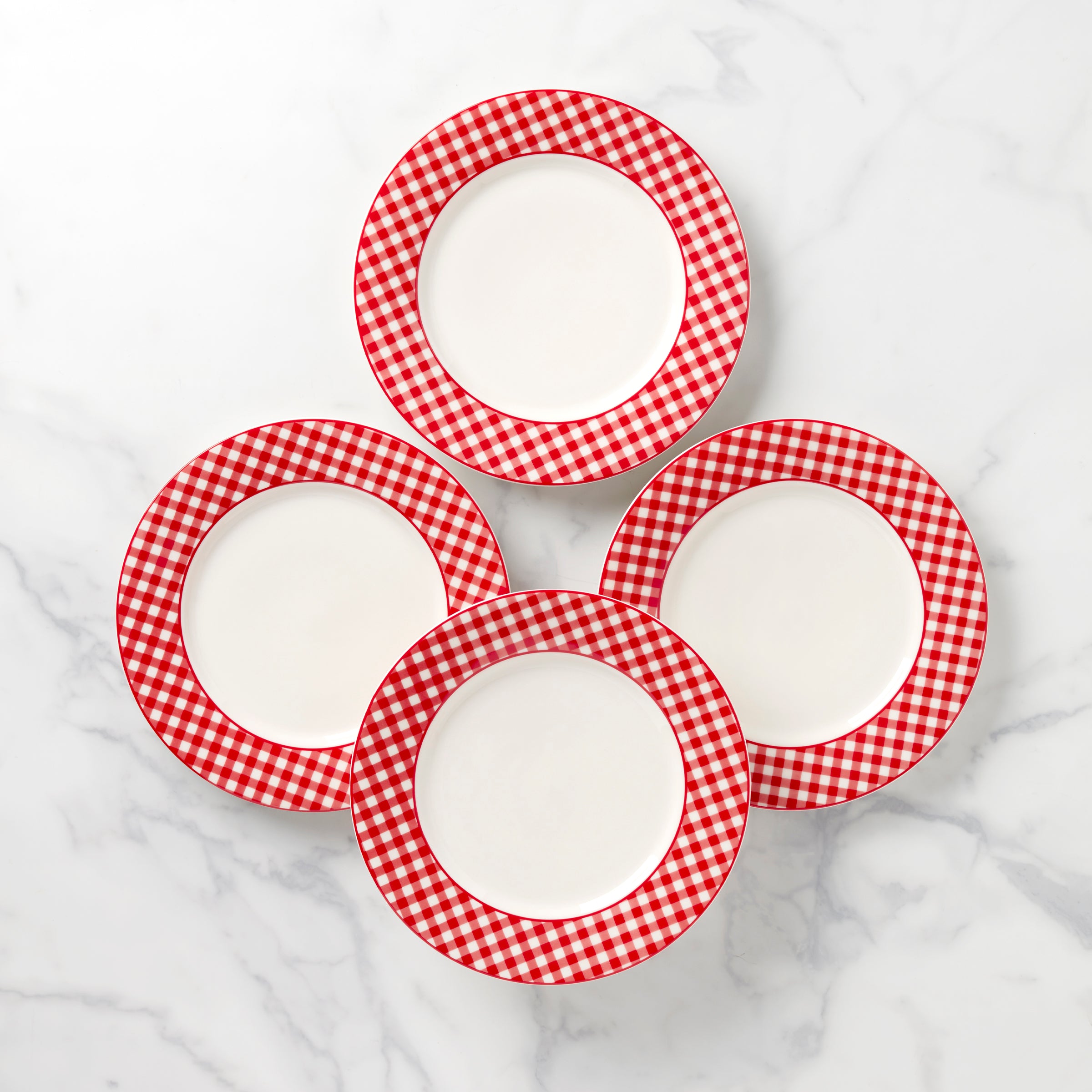 Red Gingham Dinner Plates Set of 4 - Classic Porcelain for Family Meals & Holidays