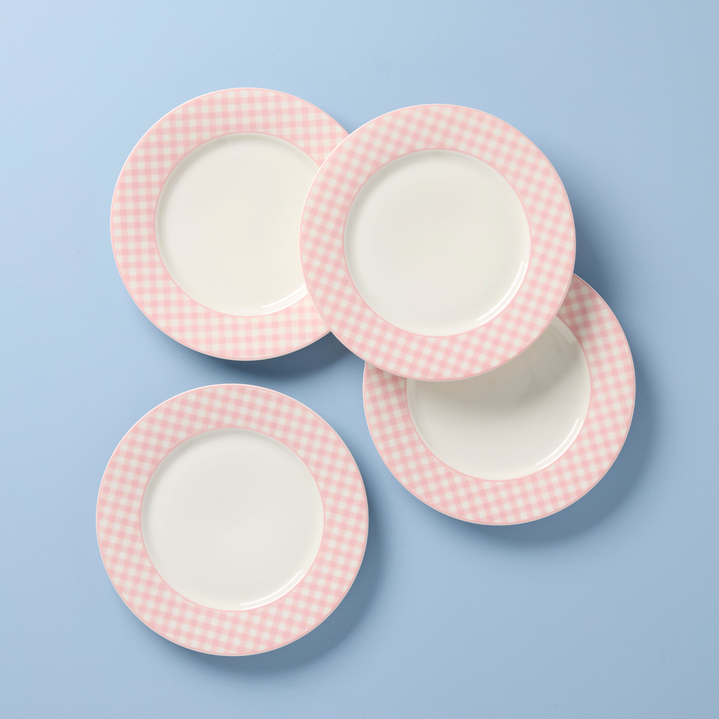 Pink Gingham Dinner Plates - Set of 4 for Stylish Dining