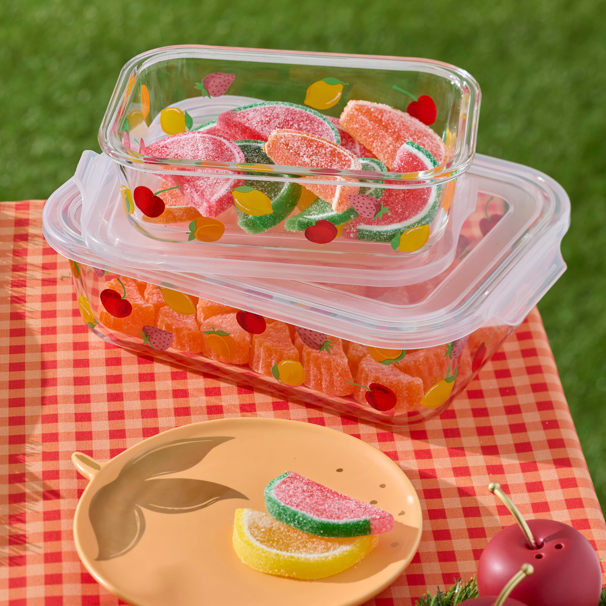 Fruit-Printed Glass Serve & Store Dish Set | Tutti Fruity