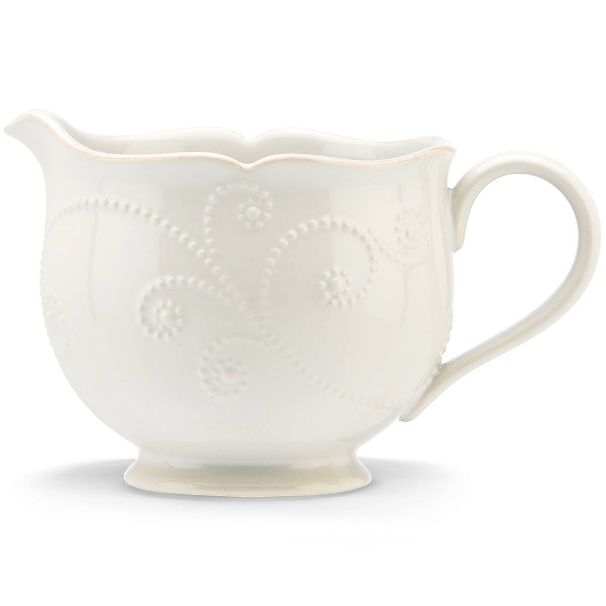 White Ceramic Gravy Boat with Scalloped Edge | French Perle