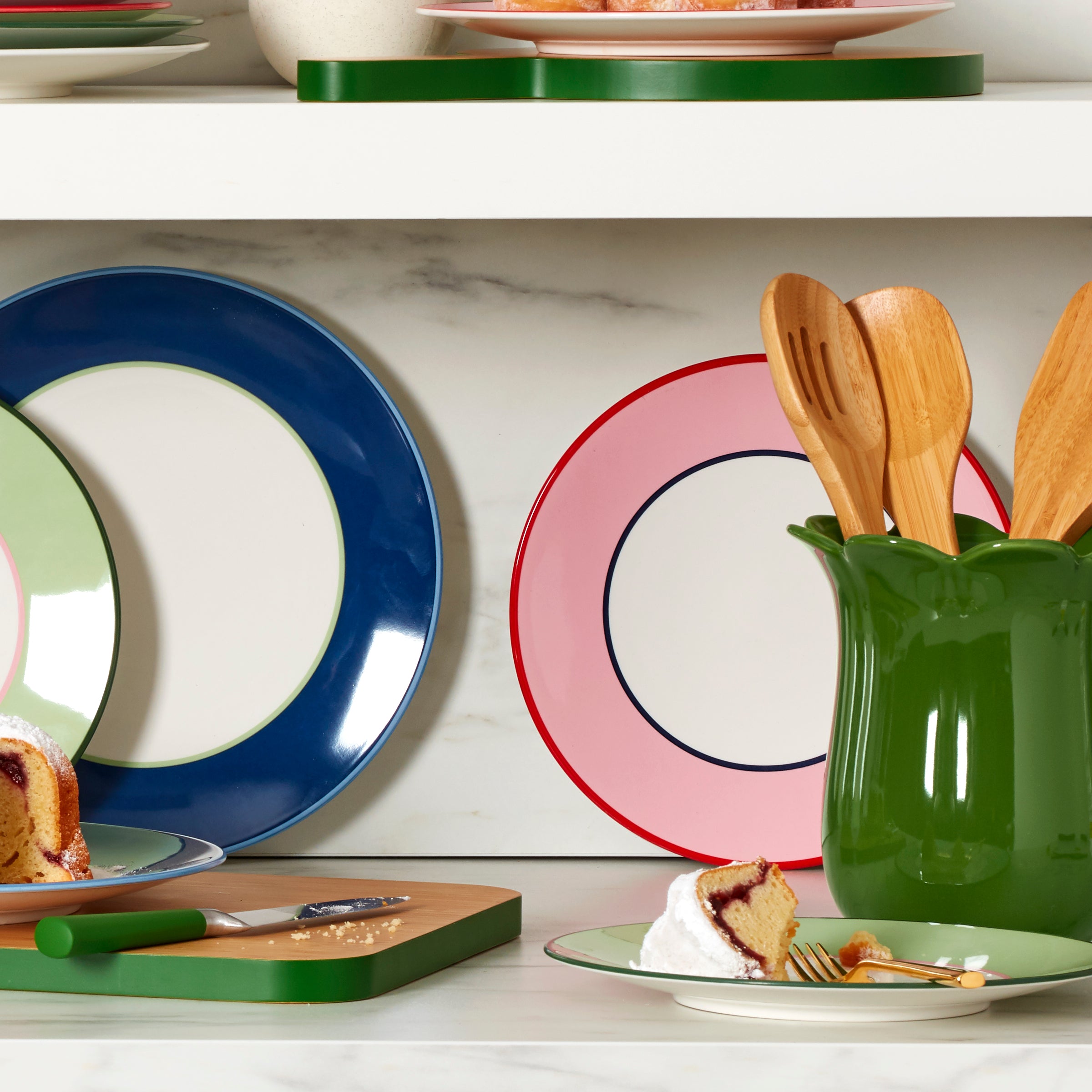 Sophisticated Dinner Plates Set of 4 in Green & Pink | Kate Spade