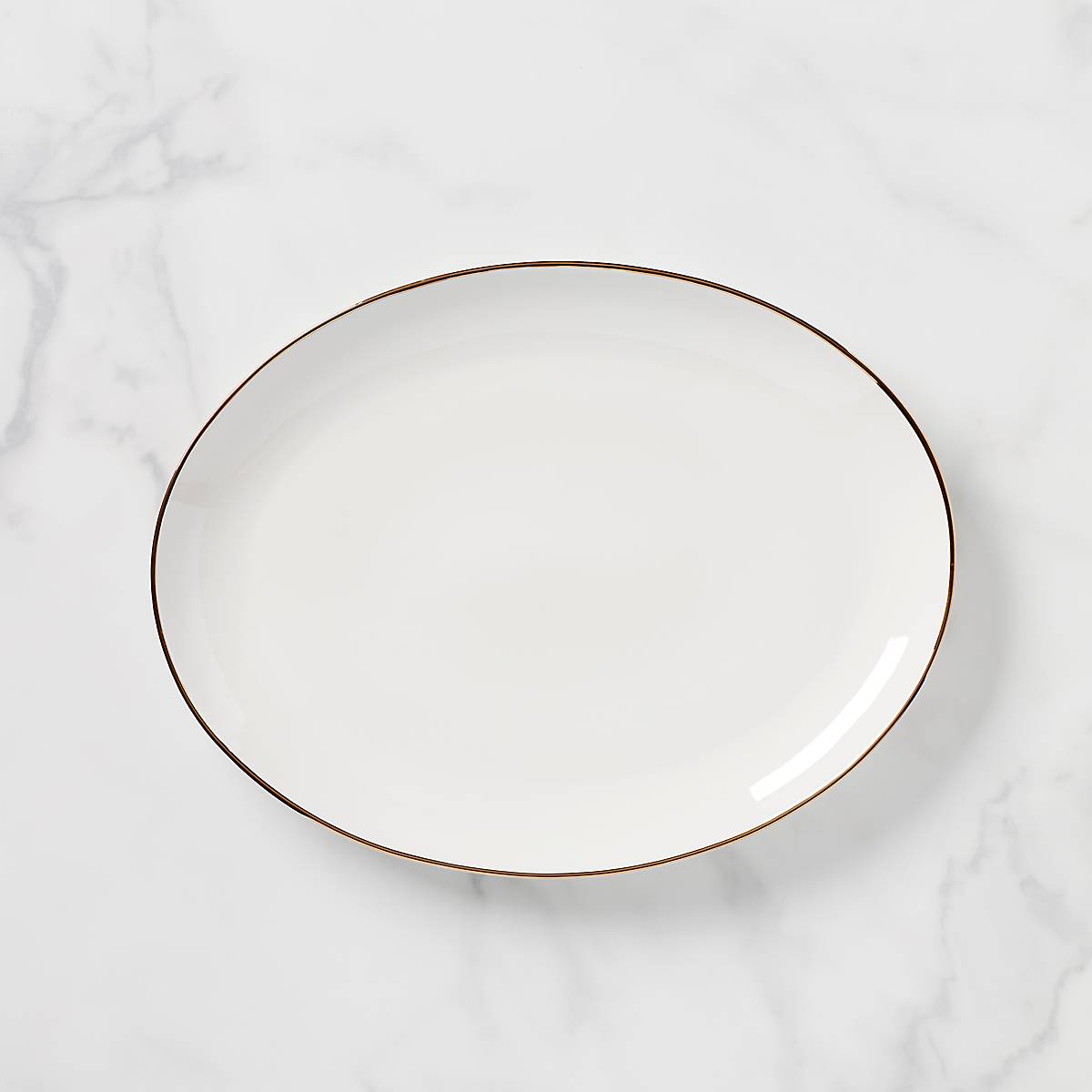 White Ceramic Serving Platter with Gold Accents | Trianna