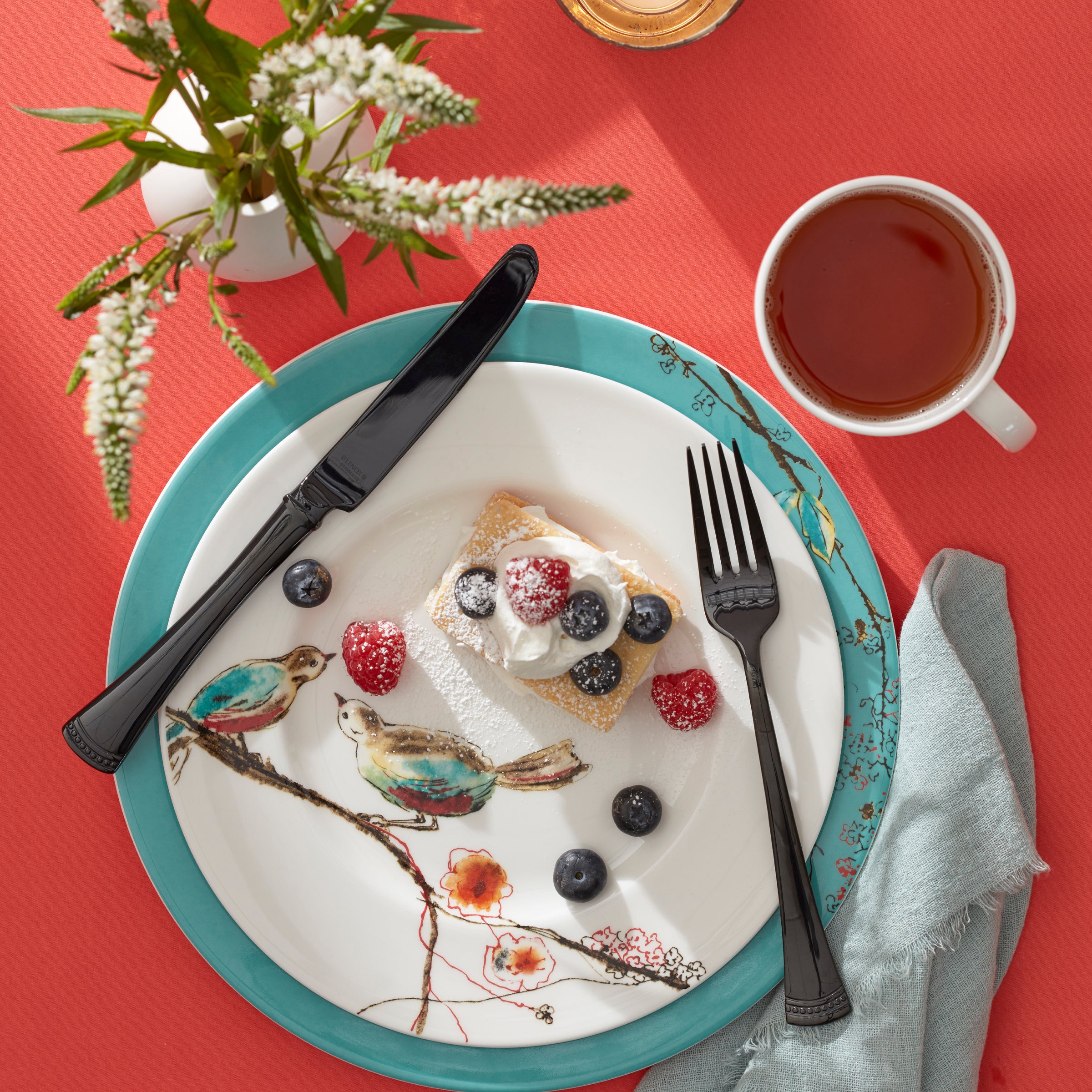 Porcelain Dinner Plate with Floral & Bird Design | Chirp