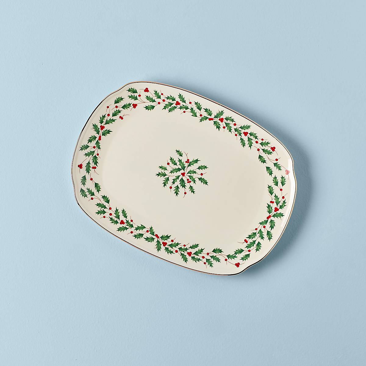 Holiday Serving Platter with Gold Accents & Holly Motif | ElegantFeast