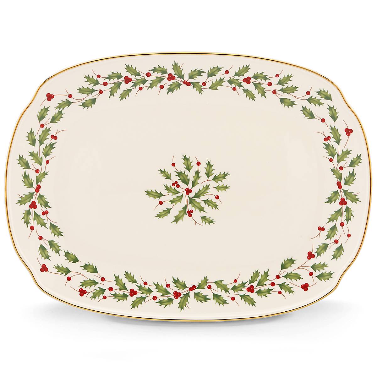 Holiday Serving Platter with Gold Accents & Holly Motif | ElegantFeast