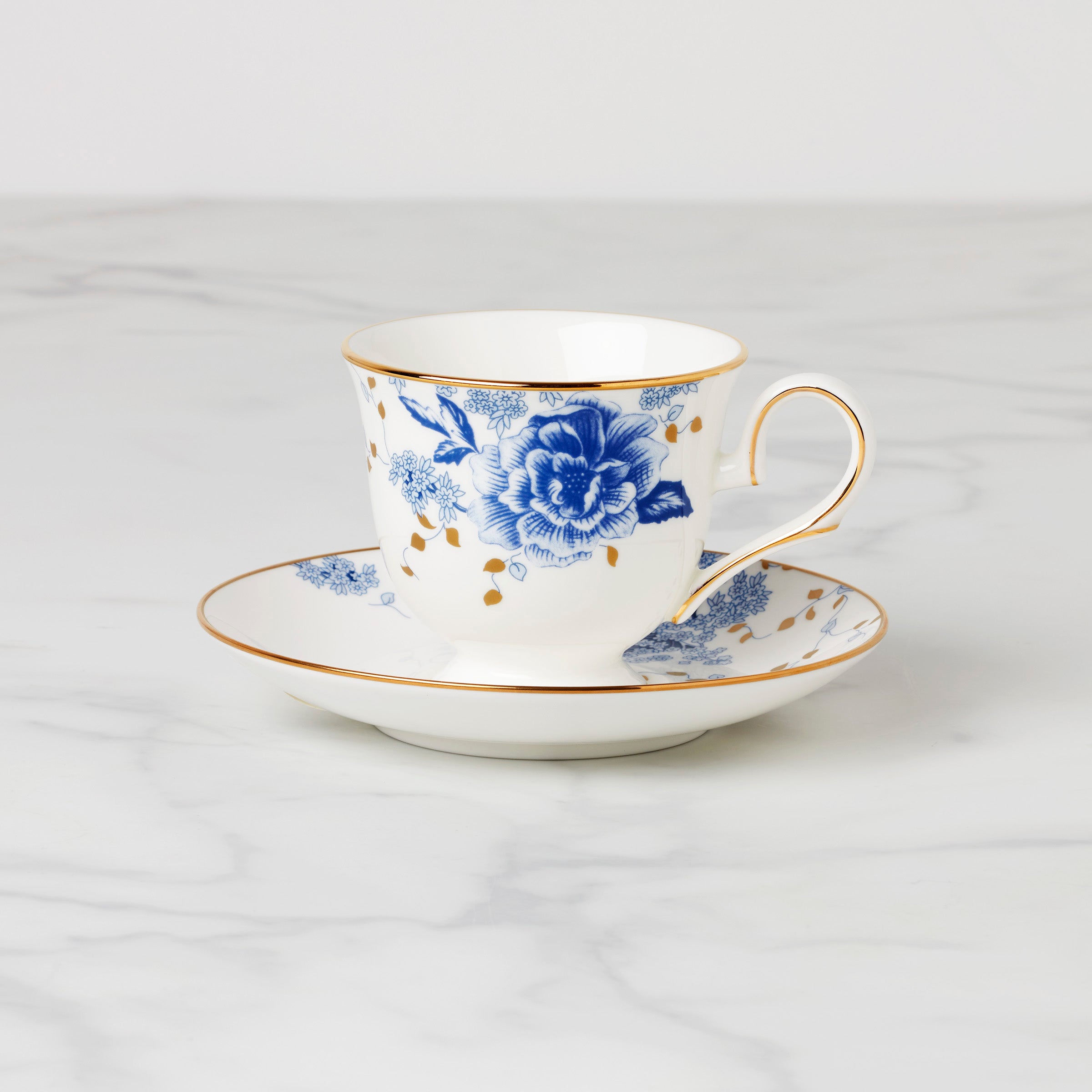 Elegant Bone China Saucer with Gold Trim | Garden Grove