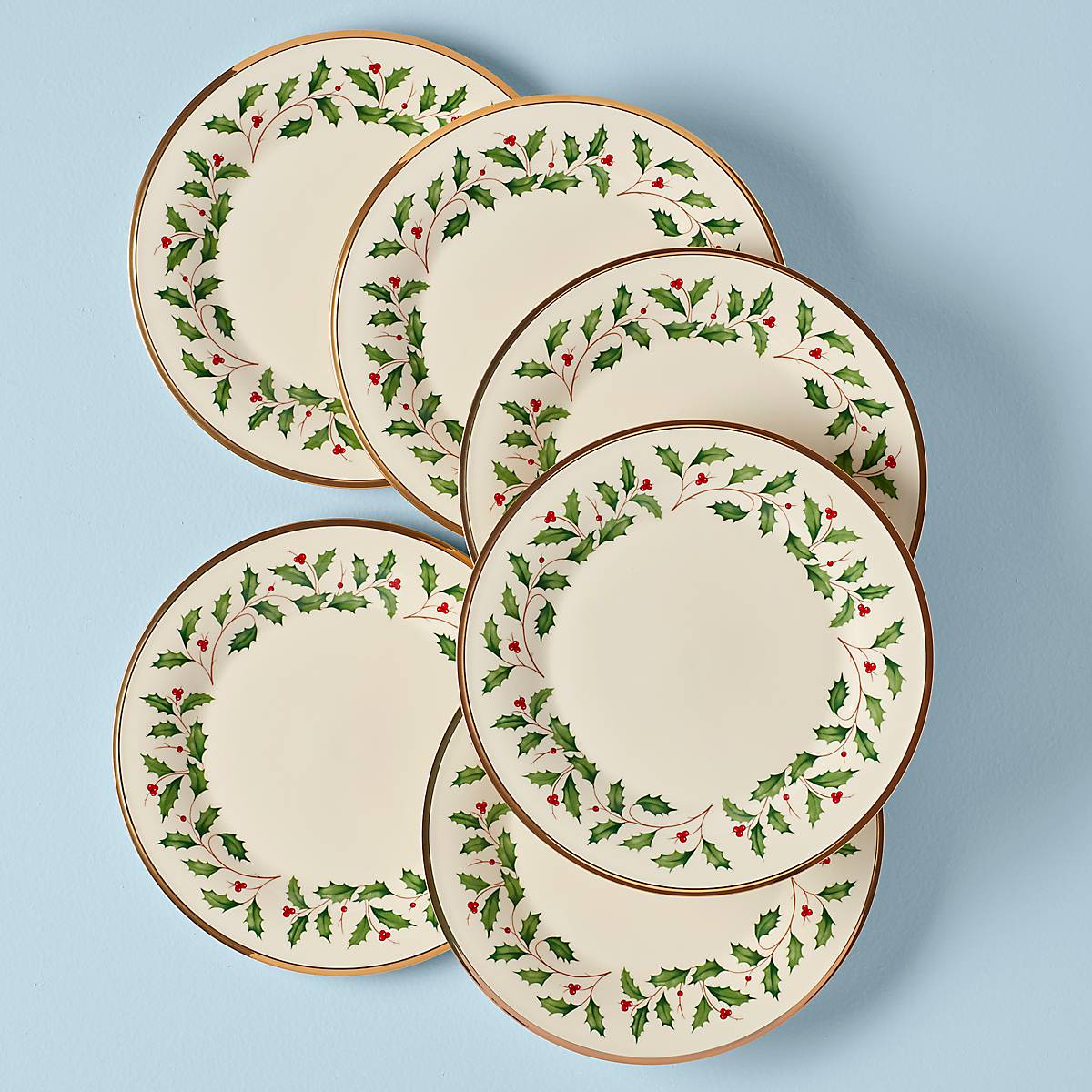 Holiday Dinner Plate Set 6-Piece with Gold Rim | Porcelain