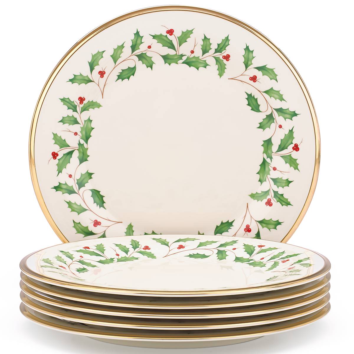 Holiday Dinner Plate Set 6-Piece with Gold Rim | Porcelain