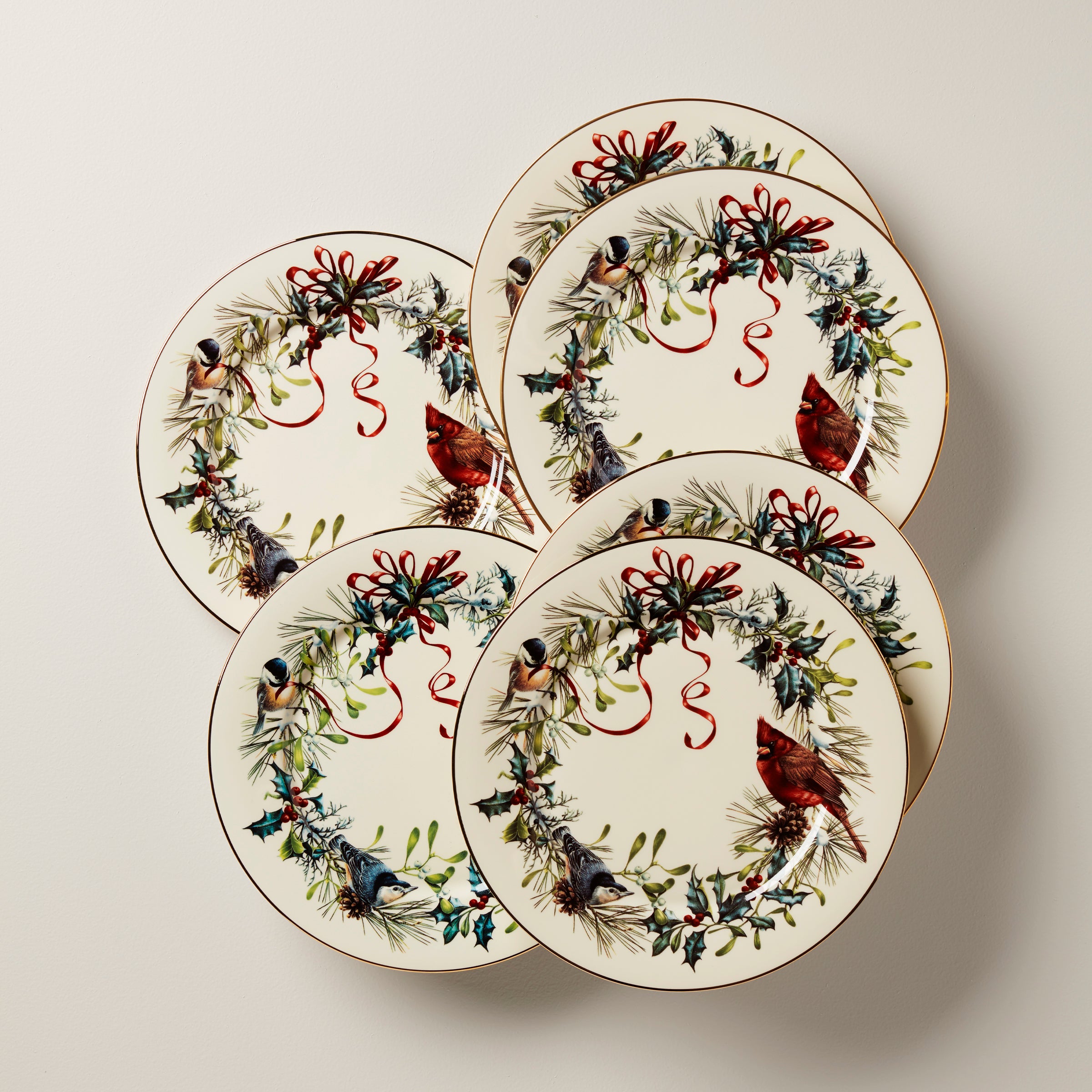 Porcelain Dinner Plate Set with 24k Gold Accents | Winter Greetings