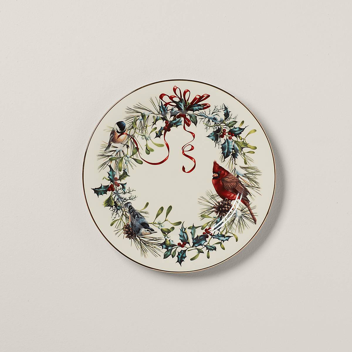 Porcelain Dinner Plate Set with 24k Gold Accents | Winter Greetings