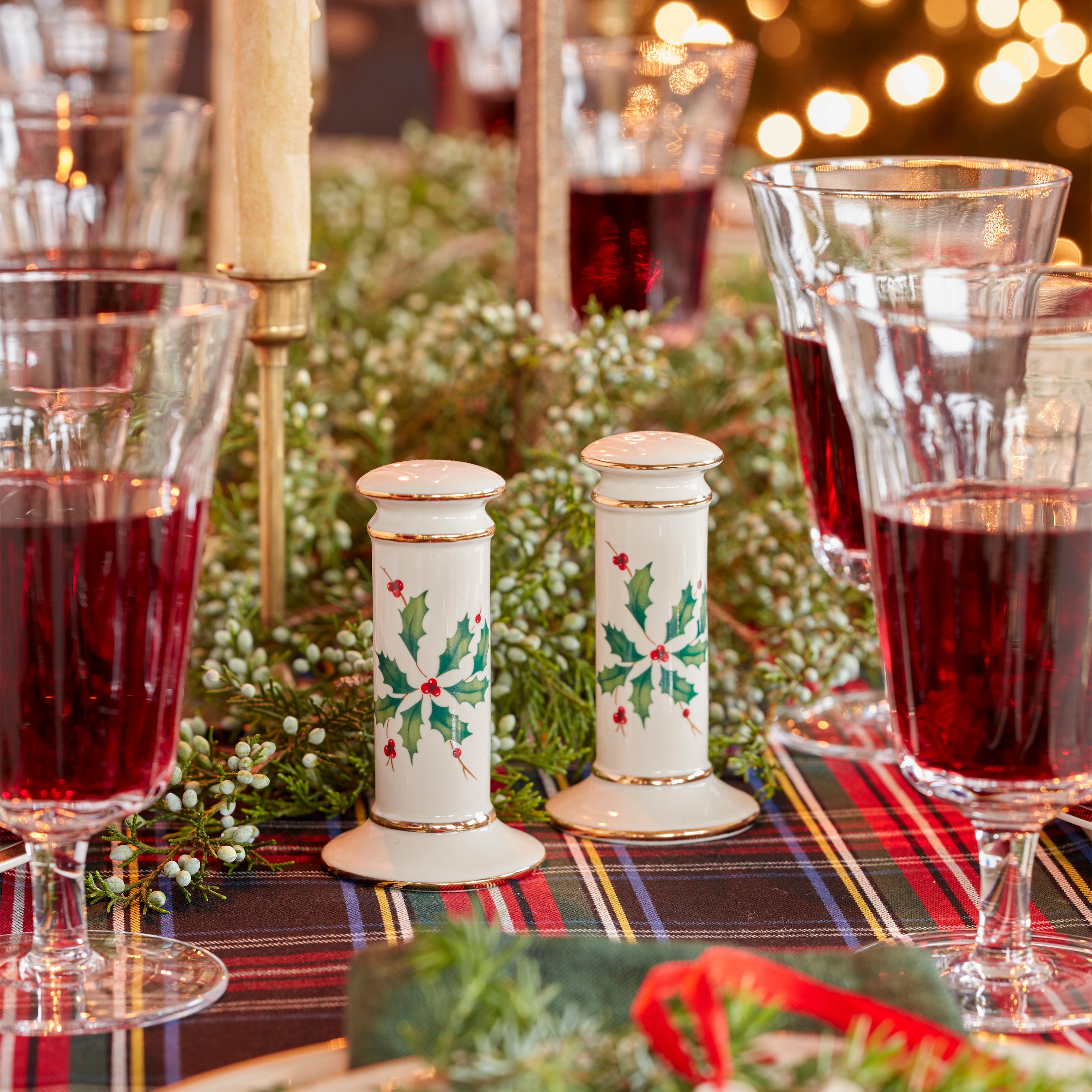 Eggshell White Salt & Pepper Shakers with Gold Trim | Holiday Archive
