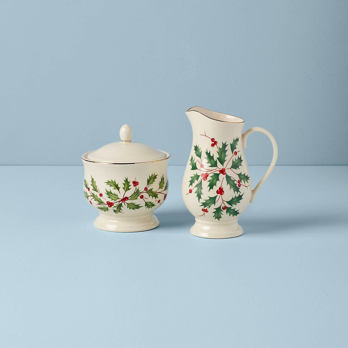Holiday Ceramic Sugar & Creamer Set with Gold Accents | Lenox